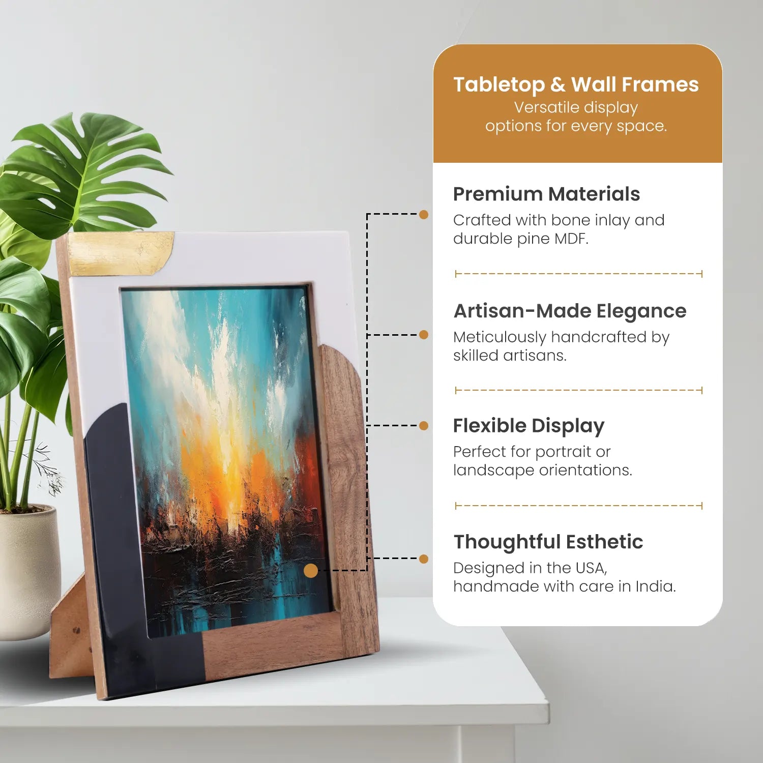 Abstract Block Picture Photo Frame-Wood & Resin Inlay in 4x6, 5x7