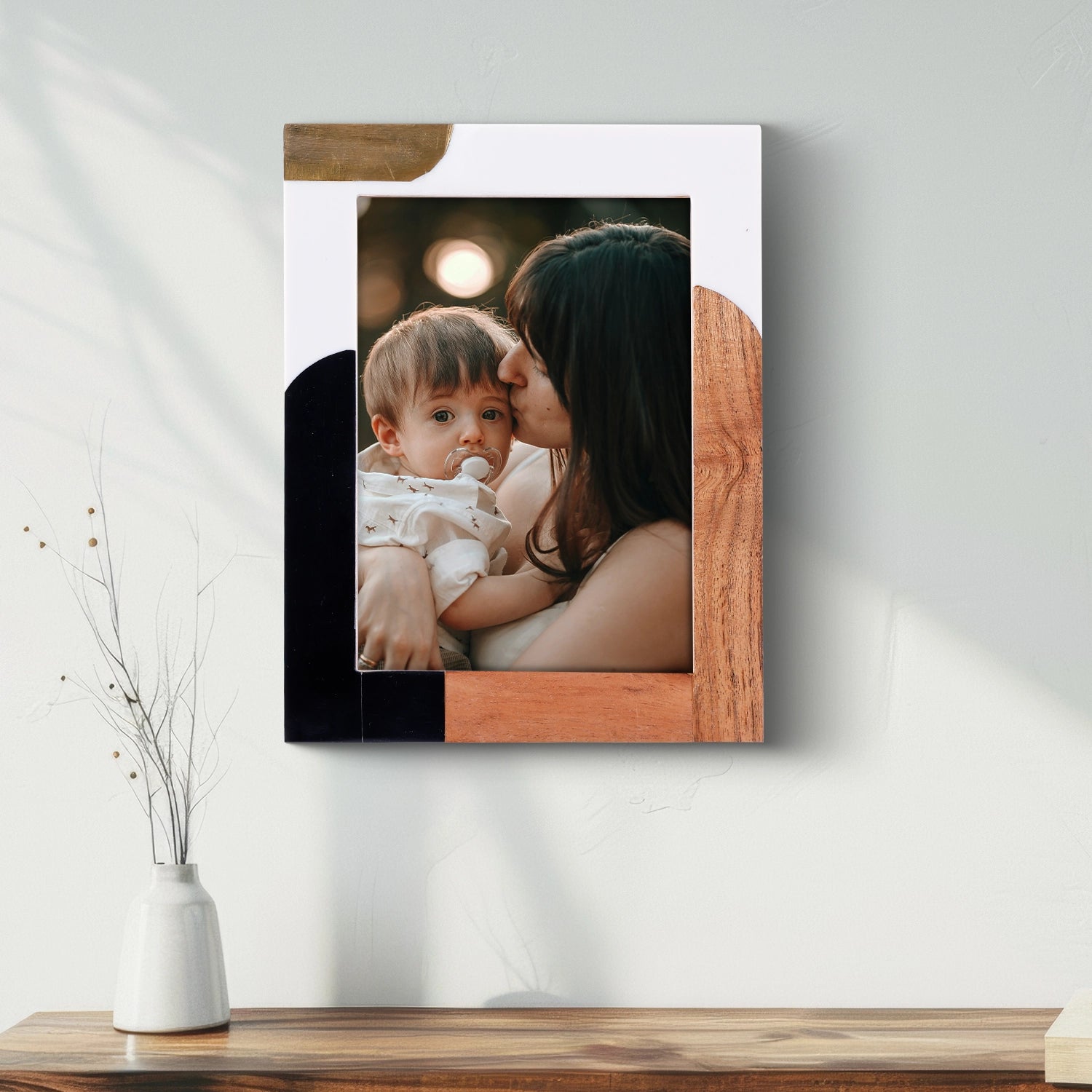 Abstract Block Picture Photo Frame-Wood & Resin Inlay in 4x6, 5x7