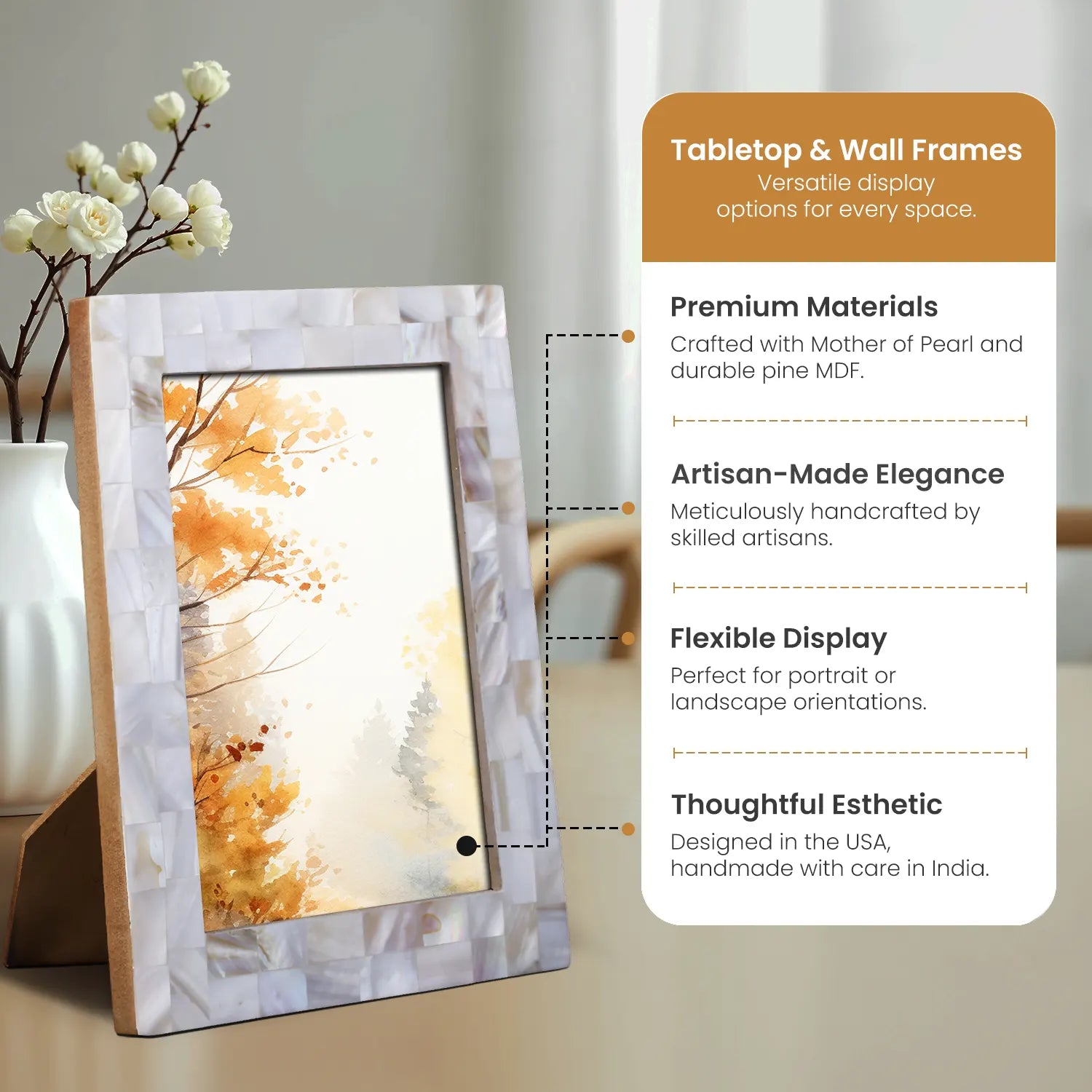 Classic Mother of Pearl Picture Frames - White, 4x6 & 5x7 Sizes