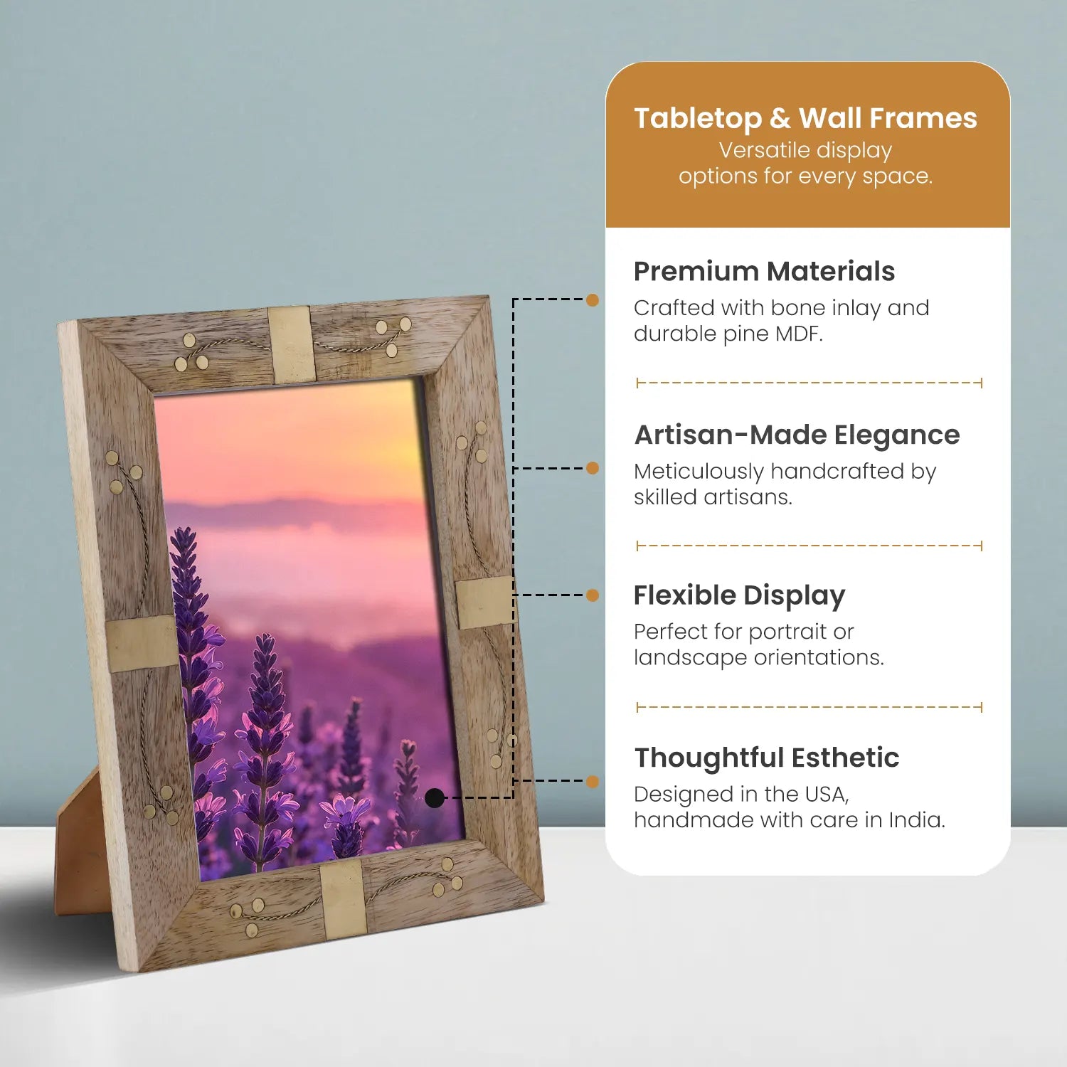 Midline Brass Pattern Picture Frame – Handmade Wood & Brass Inlay (4x6 & 5x7)