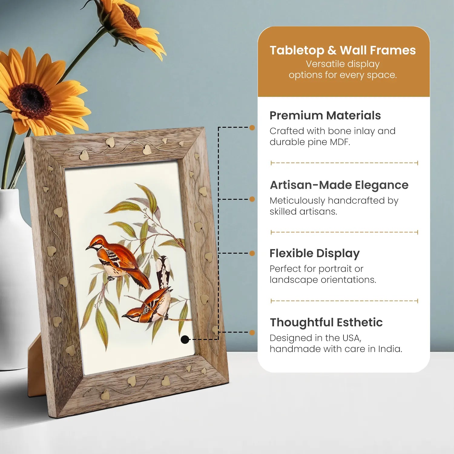 Liana Brass handmade Picture frame for Holiday Decor & Gifting - Brown , 4x6, 5x7