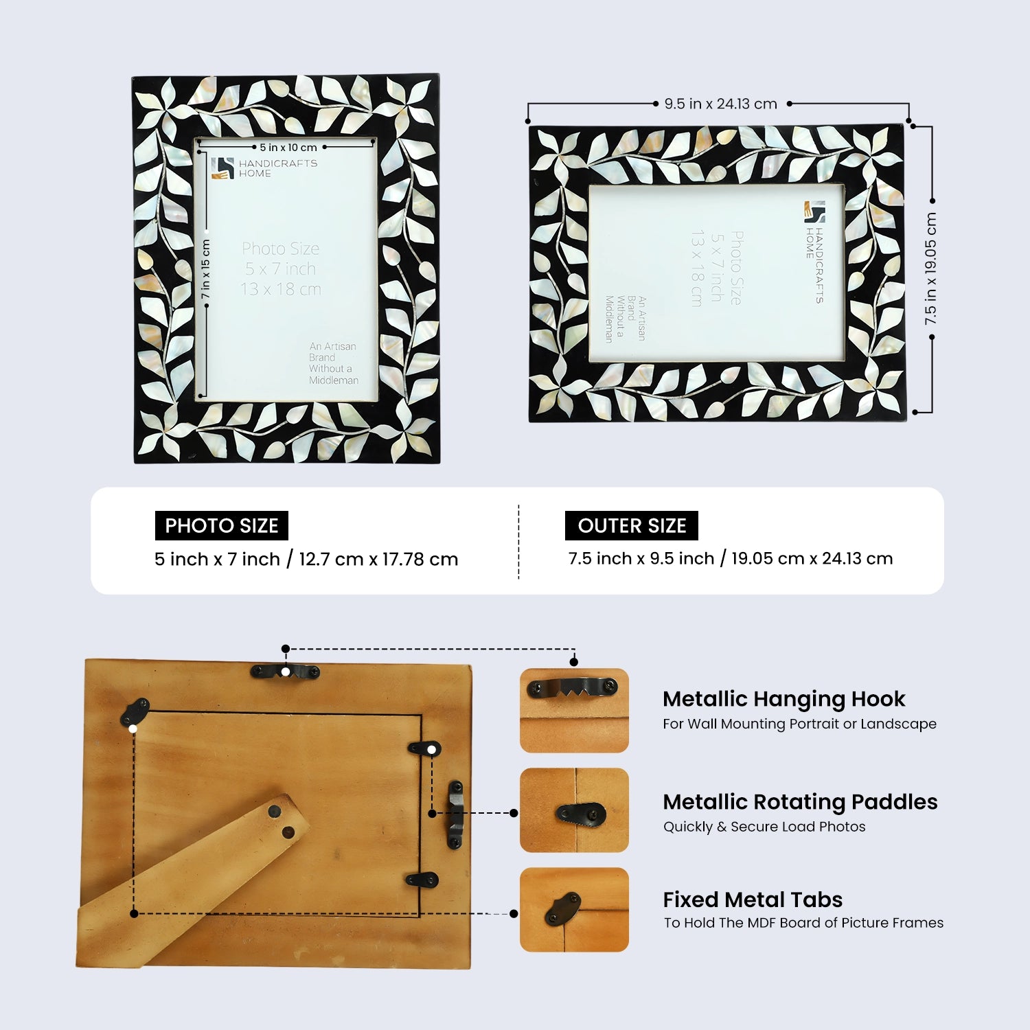 Alhambra Negra Mother of Pearl & Resin Inlay Picture Frame - 5x7