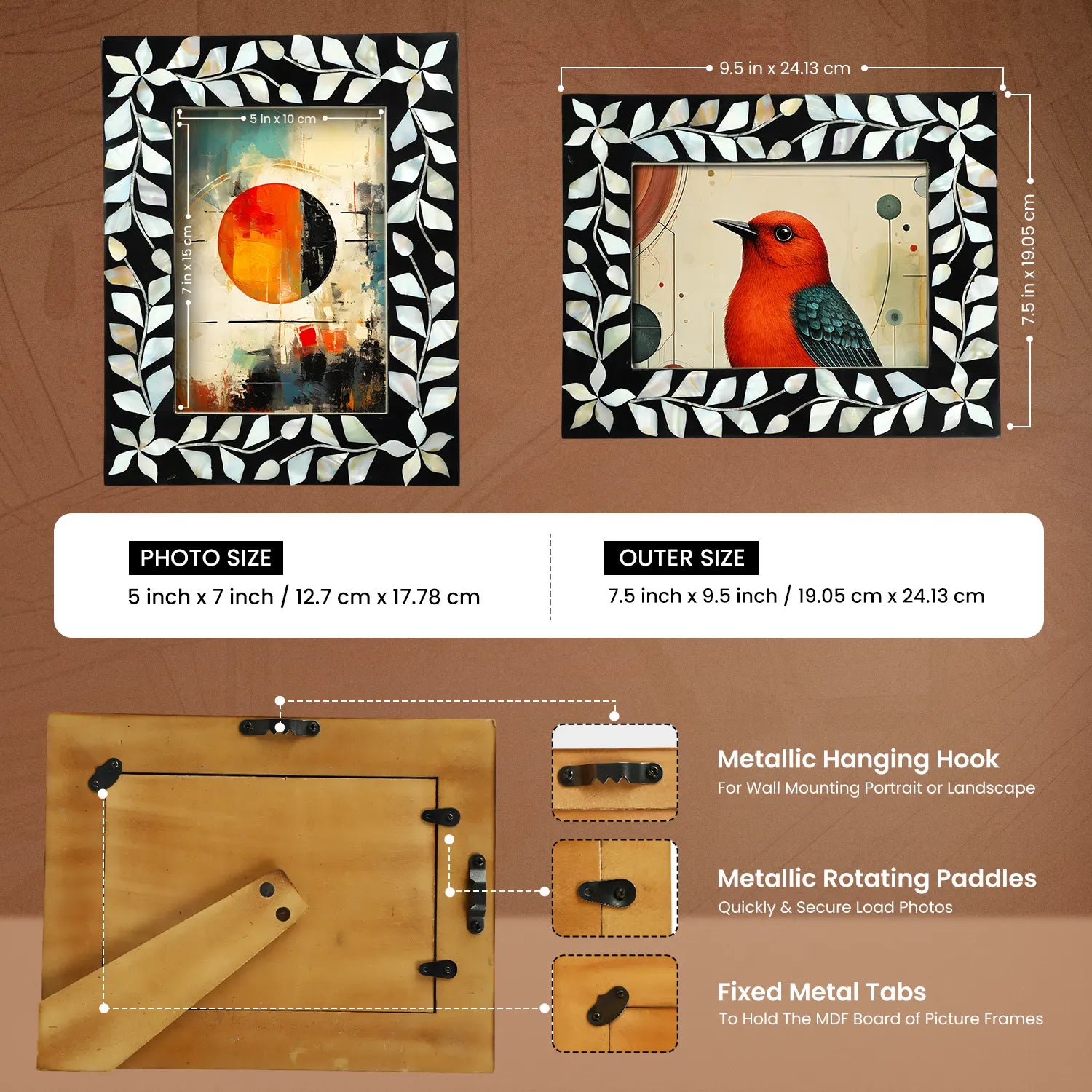 Alhambra Negra Mother of Pearl & Resin Inlay Picture Frame - 5x7