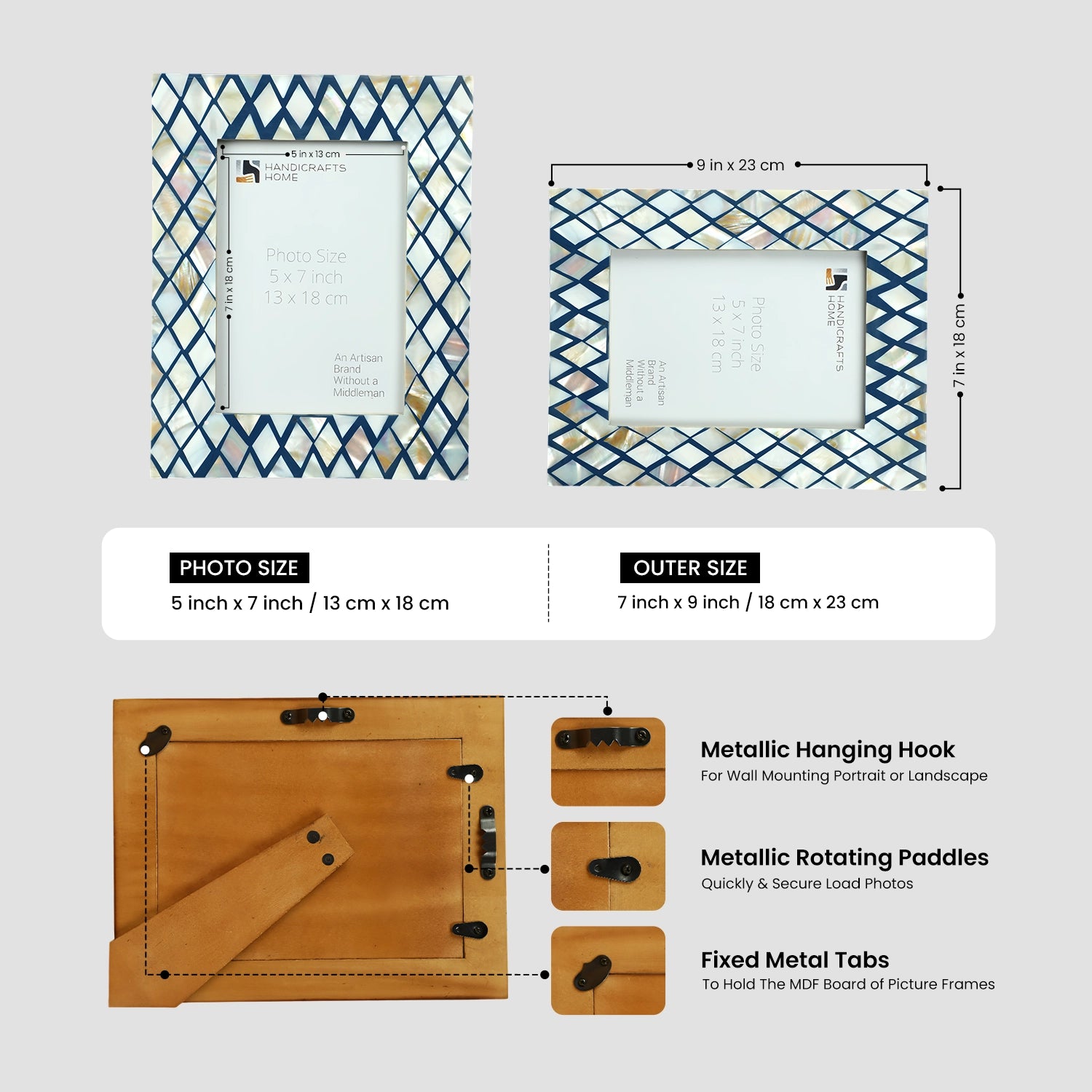 Navy & Pearl Mother of Pearl Diamond Photo Frame - 5x7