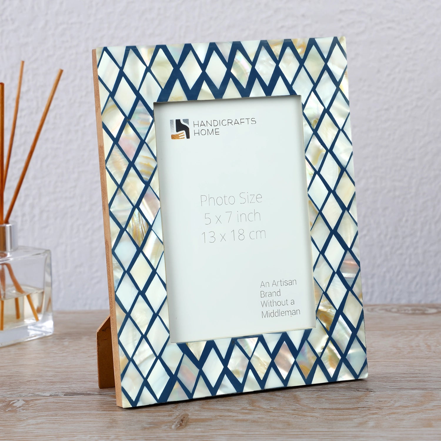 Navy & Pearl Mother of Pearl Diamond Photo Frame - 5x7