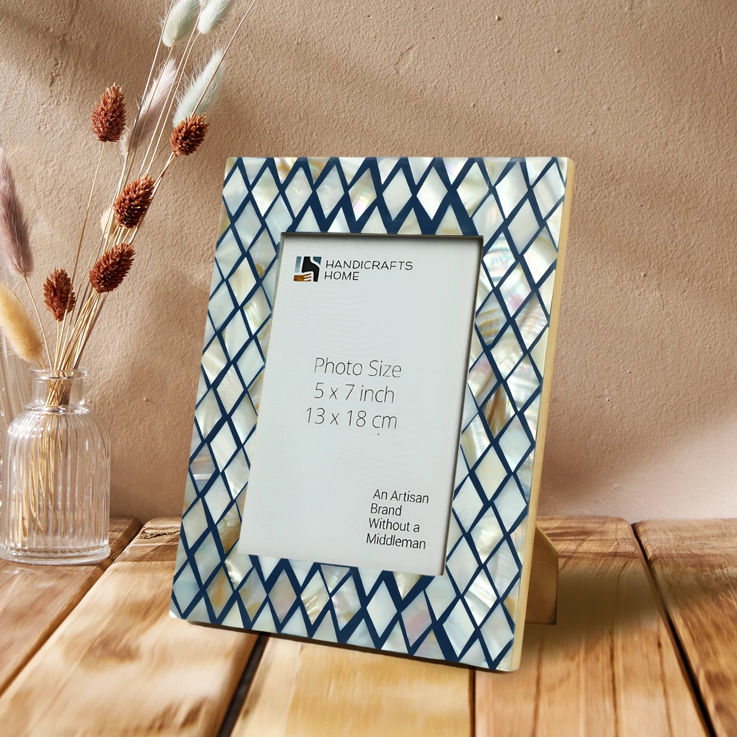 Navy & Pearl Mother of Pearl Diamond Photo Frame - 5x7