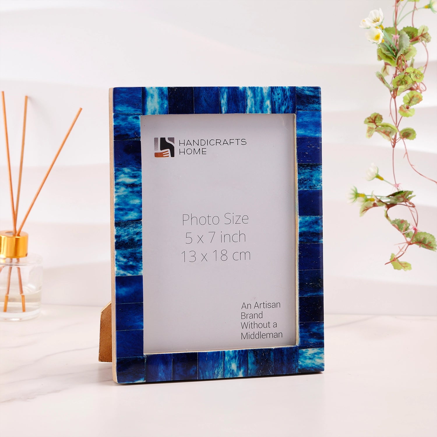 Picture Frames Classic Pattern Bone Inlay Collection in 3 Sizes, Blue