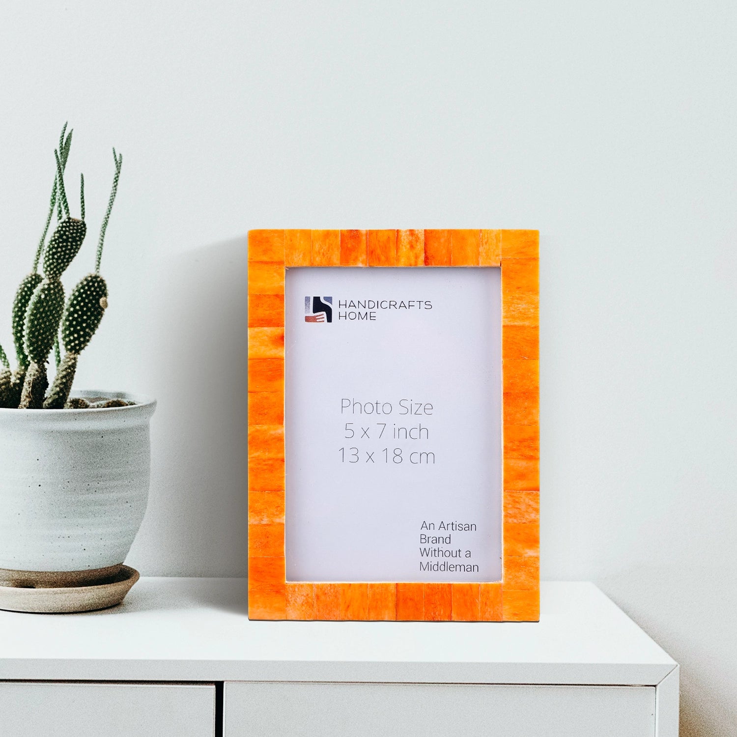 Picture Frames Classic Pattern Bone Inlay Collection in 3 Sizes, Orange