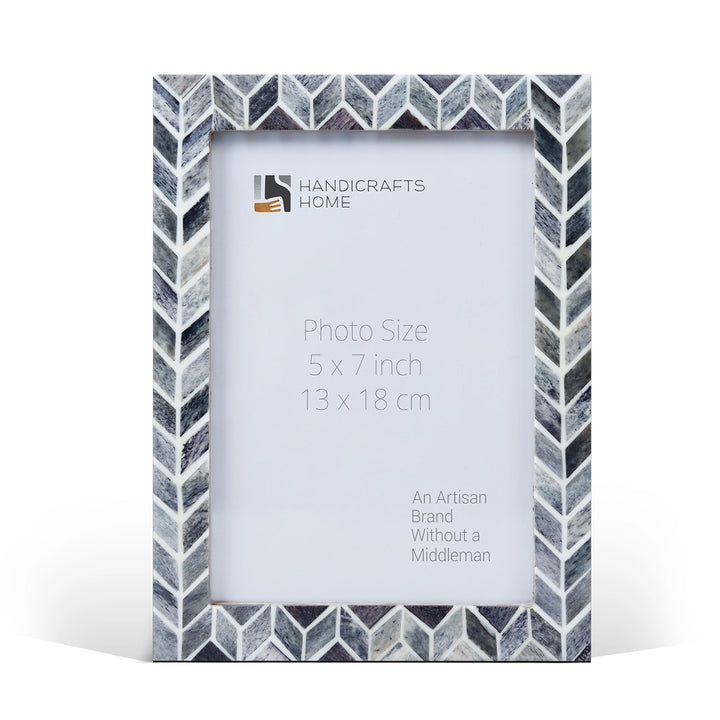 Handmade Grey Bone Inlay Picture Frame Arctic Smoke Col. 4x6 5x7 8x10, for tabletop or wall display