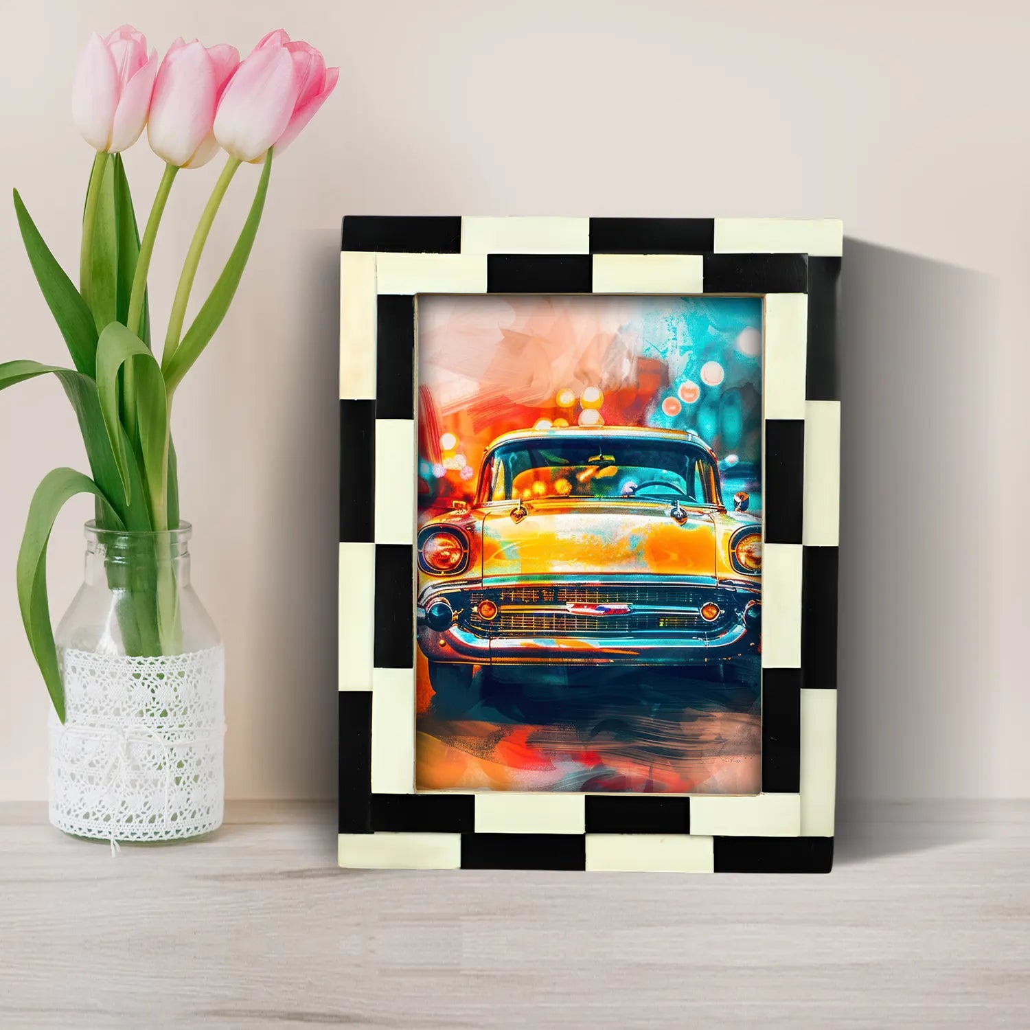 Picture Frames Silhouette Shuffled Pattern Bone Inlay Collection in 2 Sizes