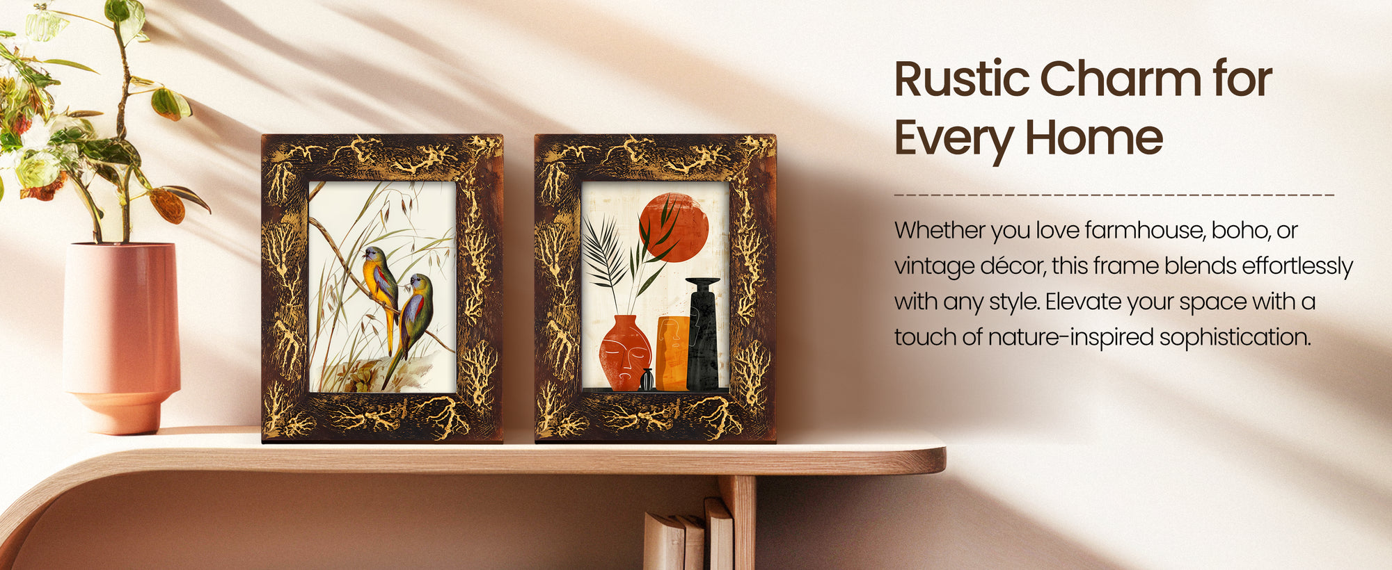 Picture Frames Roots Stem Collection Wood Handmade Brown 5x7