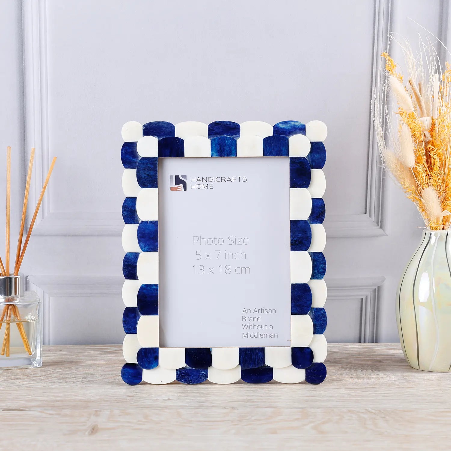Picture Frames Scalloped Pattern Bone Inlay Collection in 3 sizes, Blue
