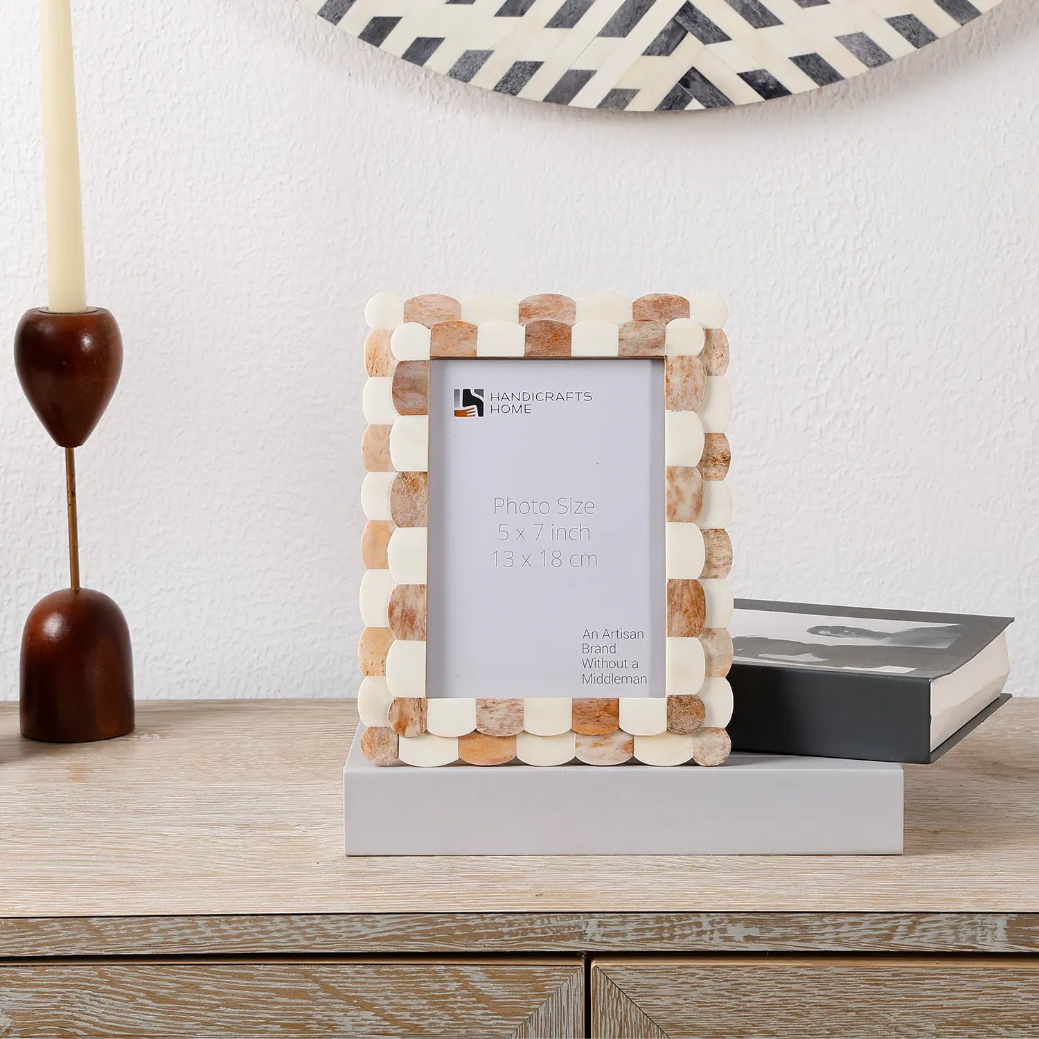 Picture Frames Scalloped Pattern Bone Inlay Collection in 3 sizes, Brown