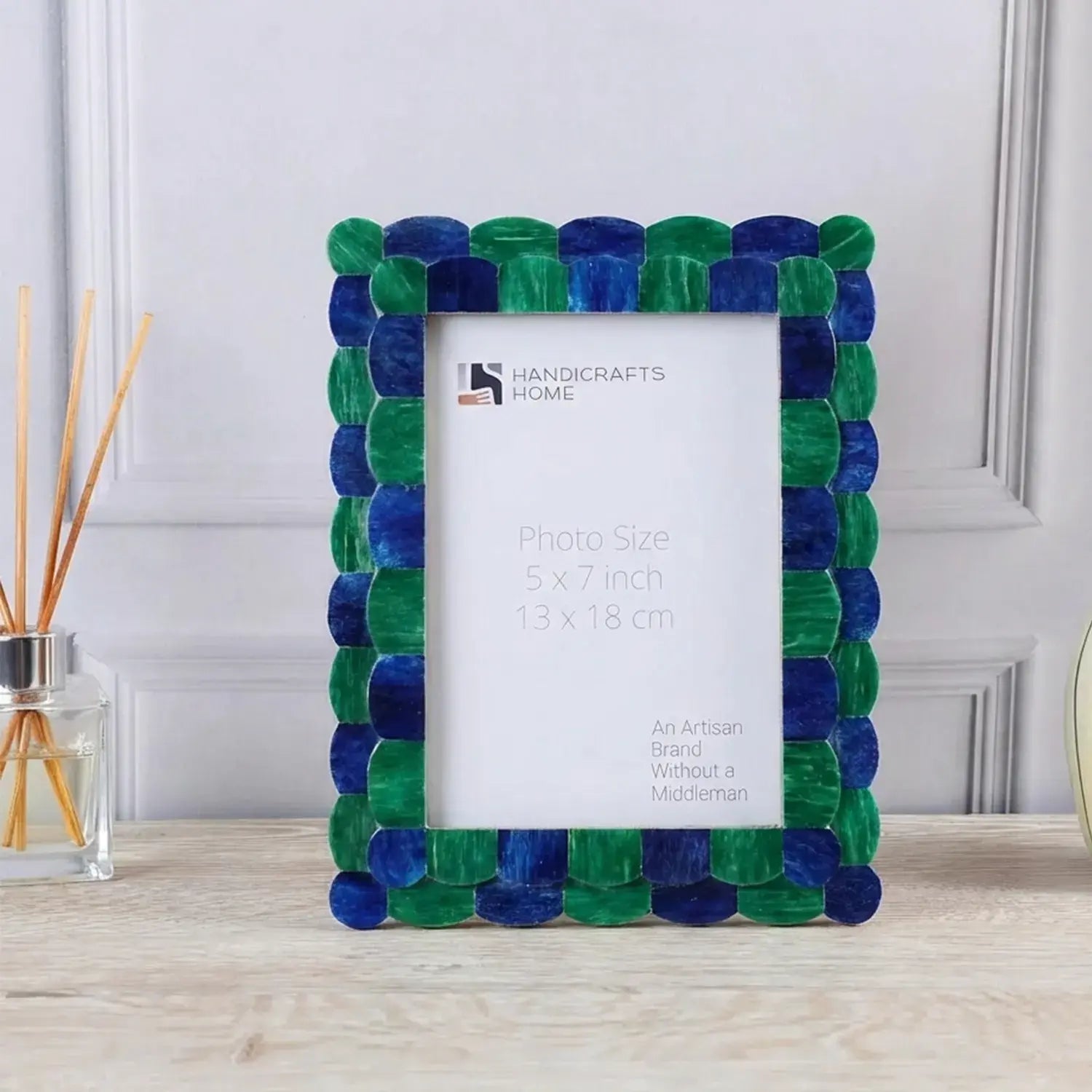 Pre-Order Picture Frame Scalloped Pattern Bone Inlay Collection, Green-Blue, 2 Sizes