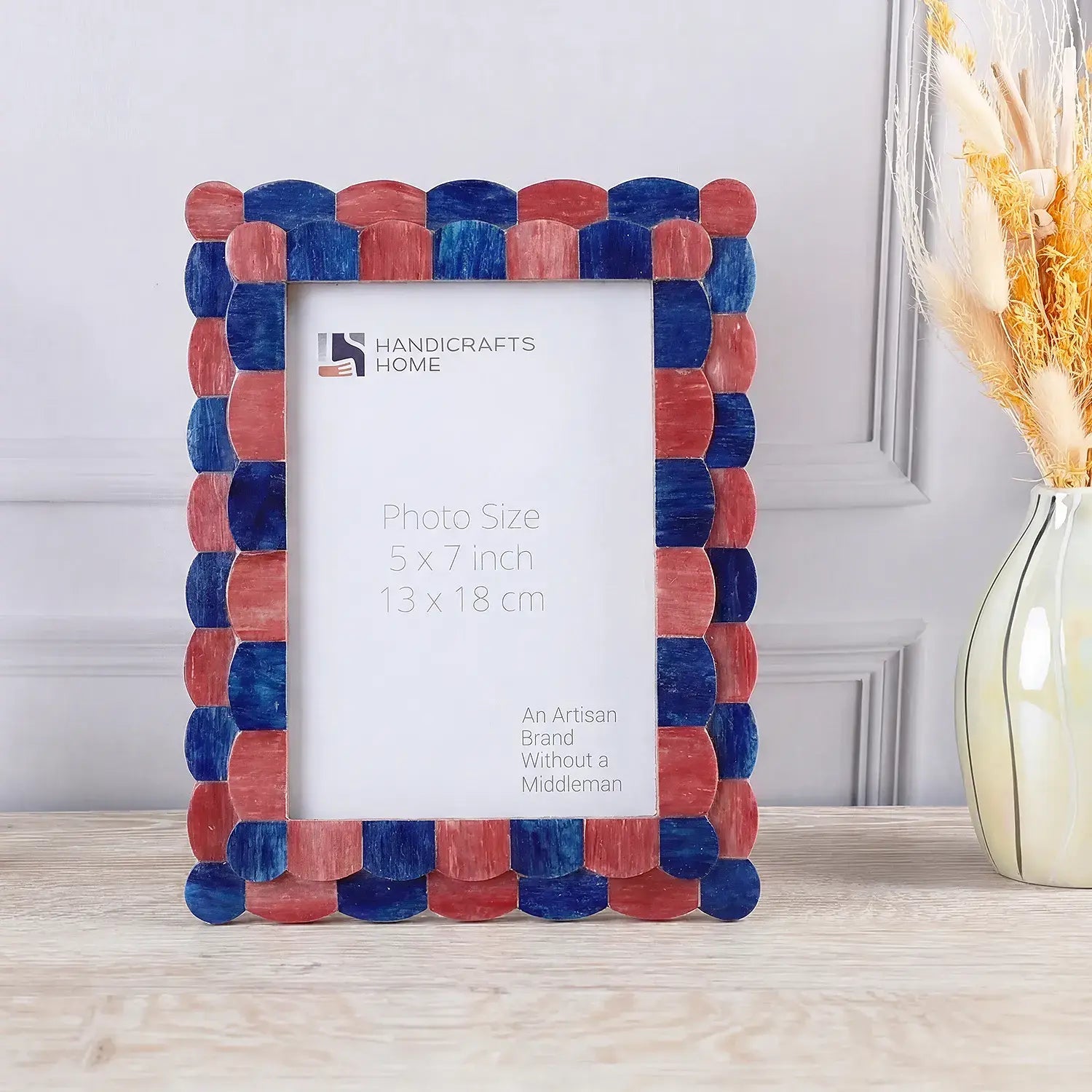 Pre-Order Picture Frame Scalloped Pattern Bone Inlay Collection, Red-Blue, 2 Sizes