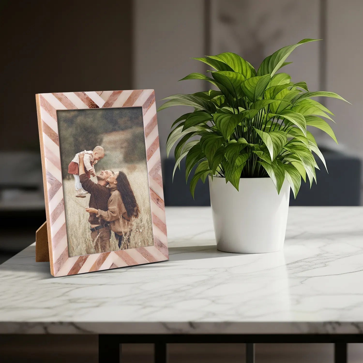 Picture Frame Chevron Pattern Collection Bone Inlay Brown – 4 Sizes