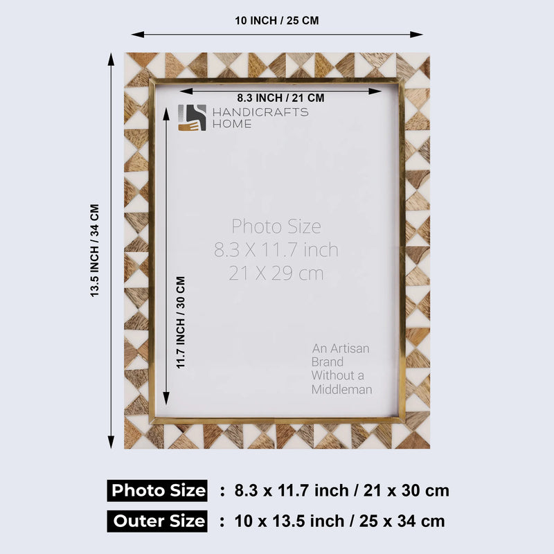 Size Chart for Picture Frames Halo Ivory Wood & Resin Inlay - Make to Order - 8.3X11.7