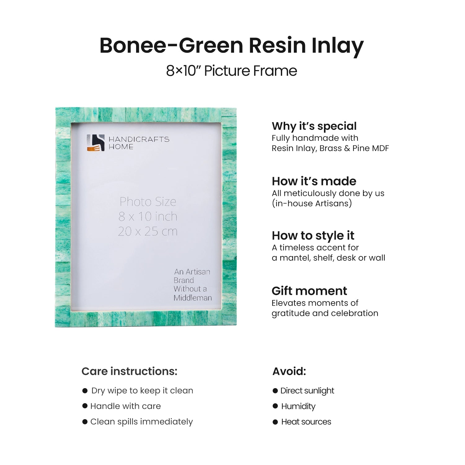 Picture Frame Classic Pattern Collection Bone Inlay Green – 3 Sizes