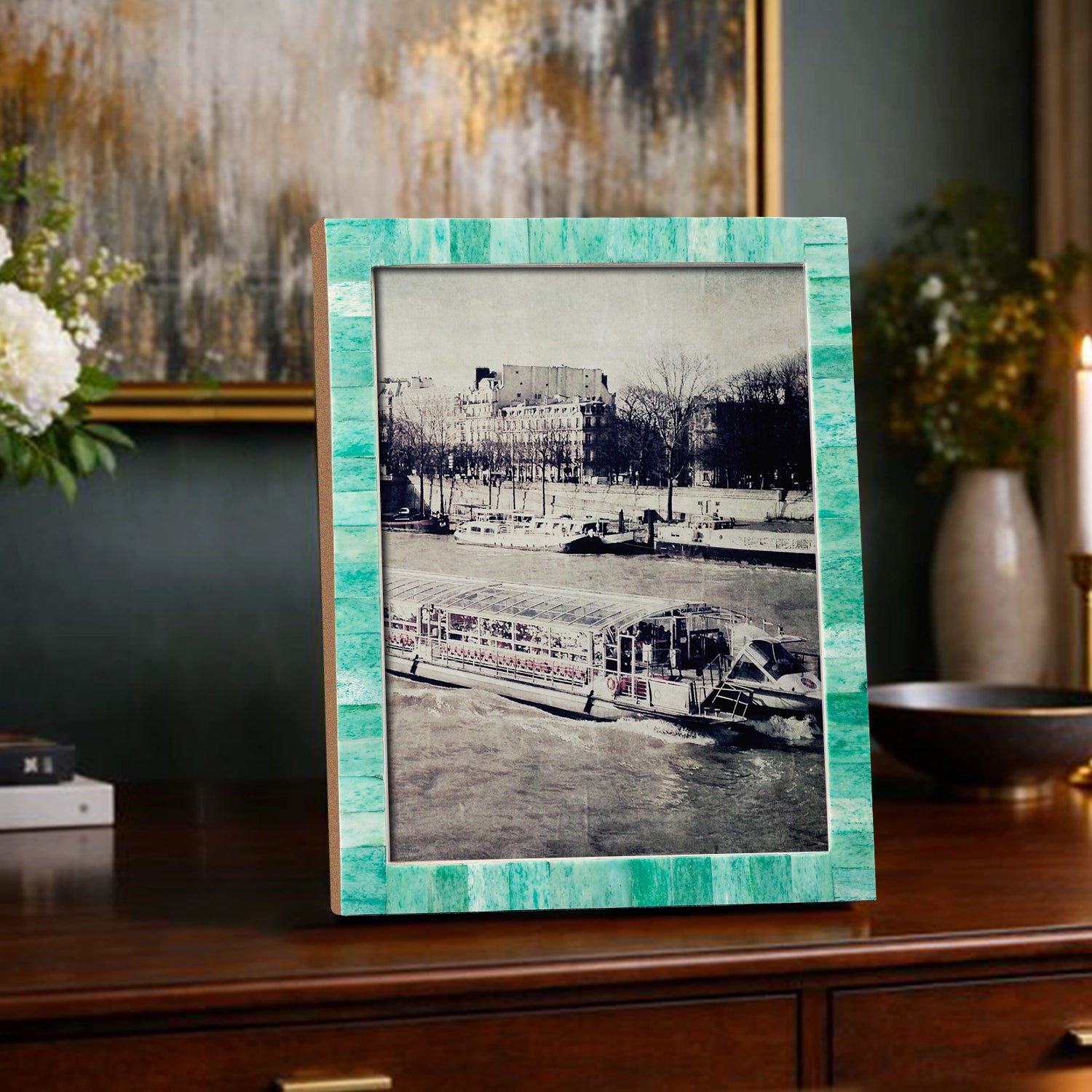 Picture Frames Classic Pattern Bone Inlay Collection in 3 Sizes, Green