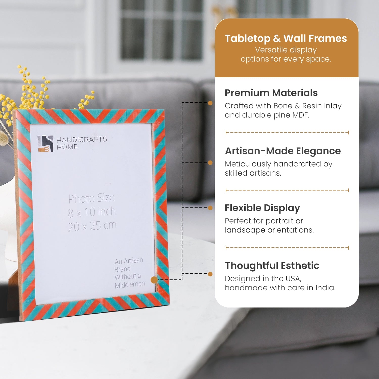 Picture Frames Candy Cane Melon Twist Pattern in Bone & Resin Inlay Collection in 3 Sizes, Pack of 2