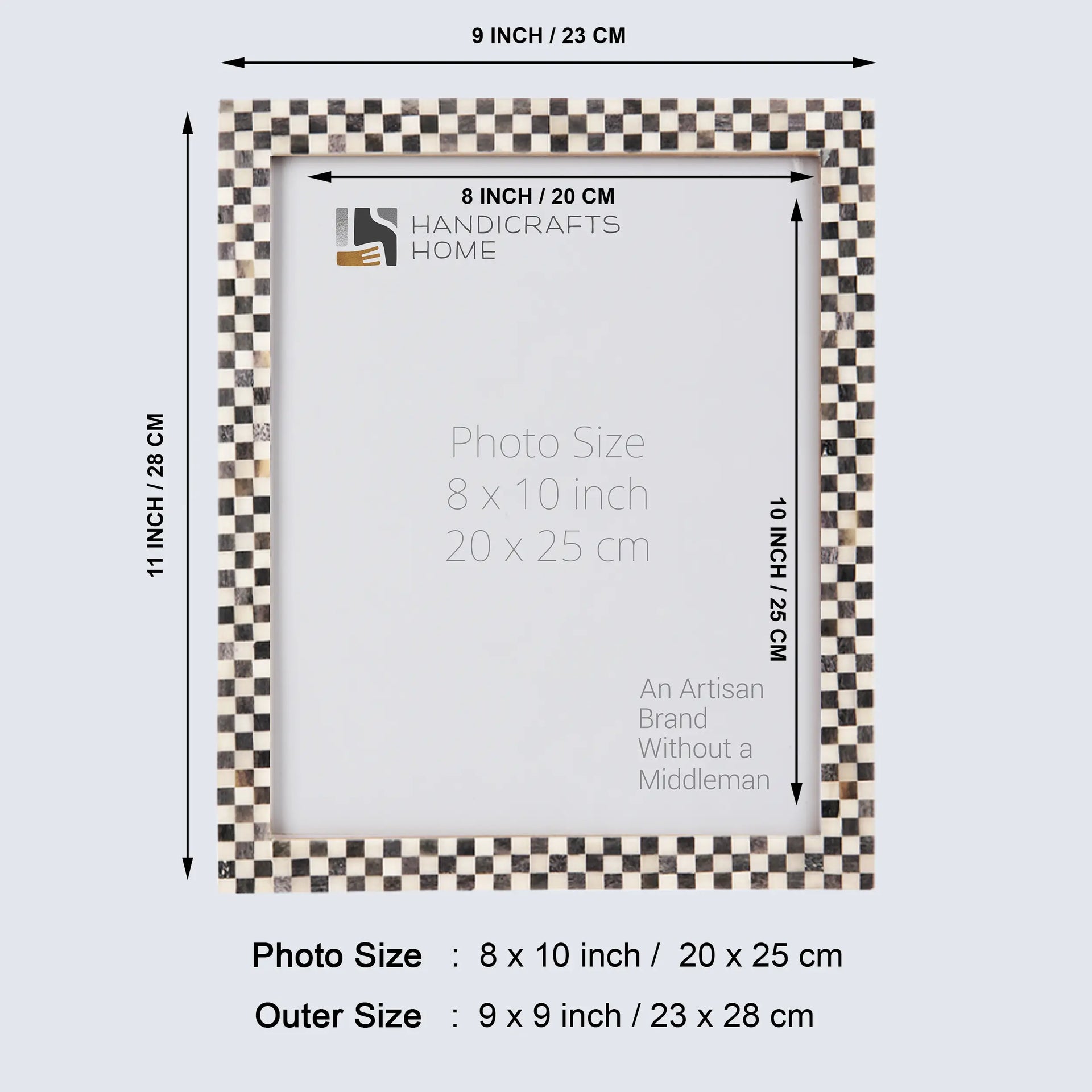 Checkered Pattern Picture Photo Frame Handmade Wall Hanging Decor- Combo Set of 3, 8x10 inches