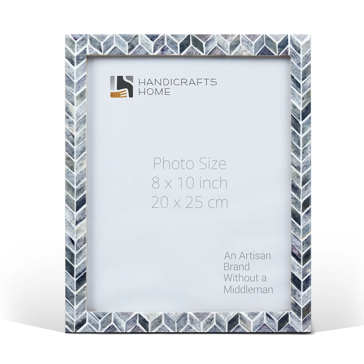 Handmade Grey Bone Inlay Picture Frame Arctic Smoke Col. 4x6 5x7 8x10, for tabletop or wall display