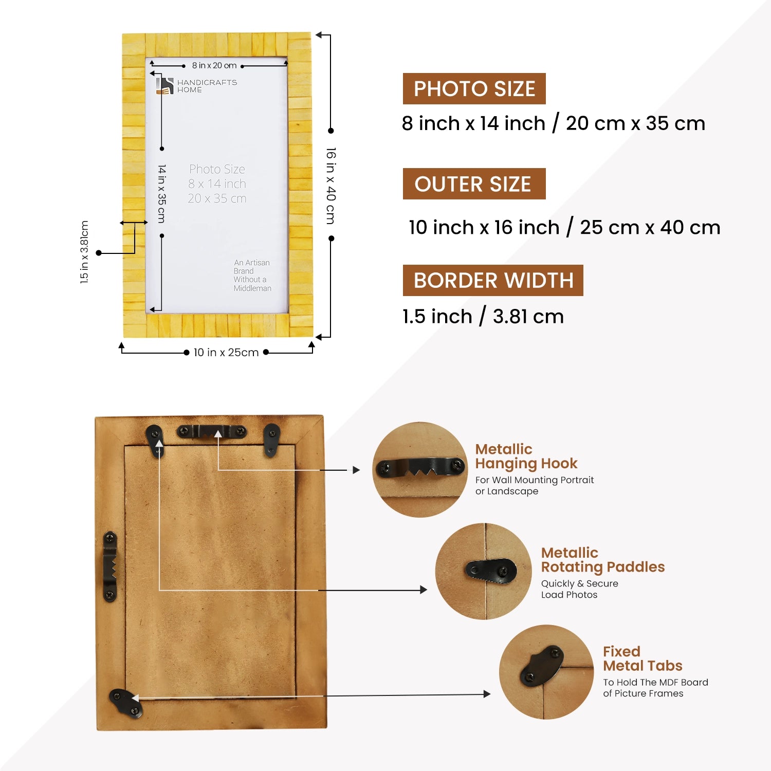 Yellow Bone Inlay Picture Frame Linear Pattern 8x14