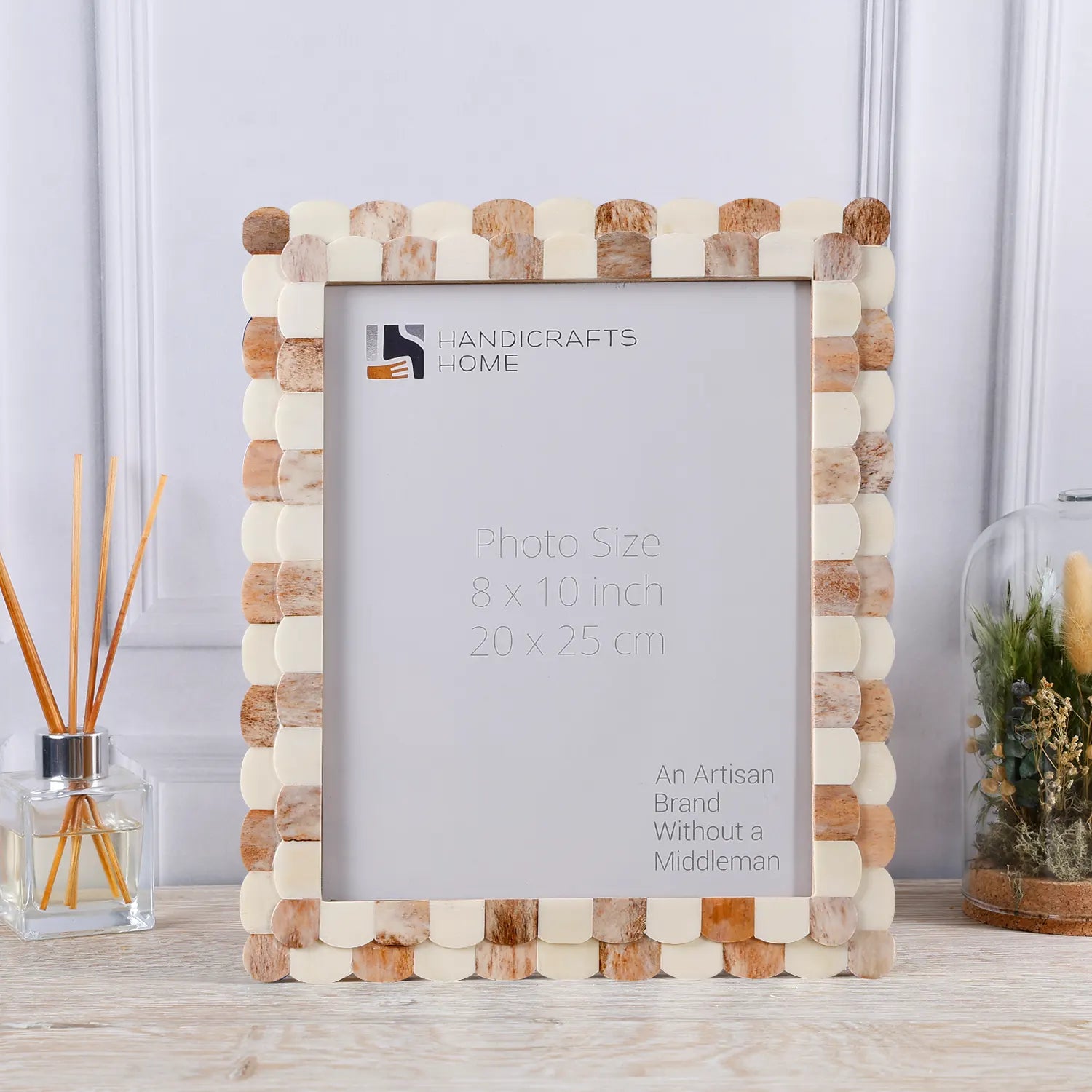 Picture Frames Scalloped Pattern Bone Inlay Collection in 4 sizes, Brown