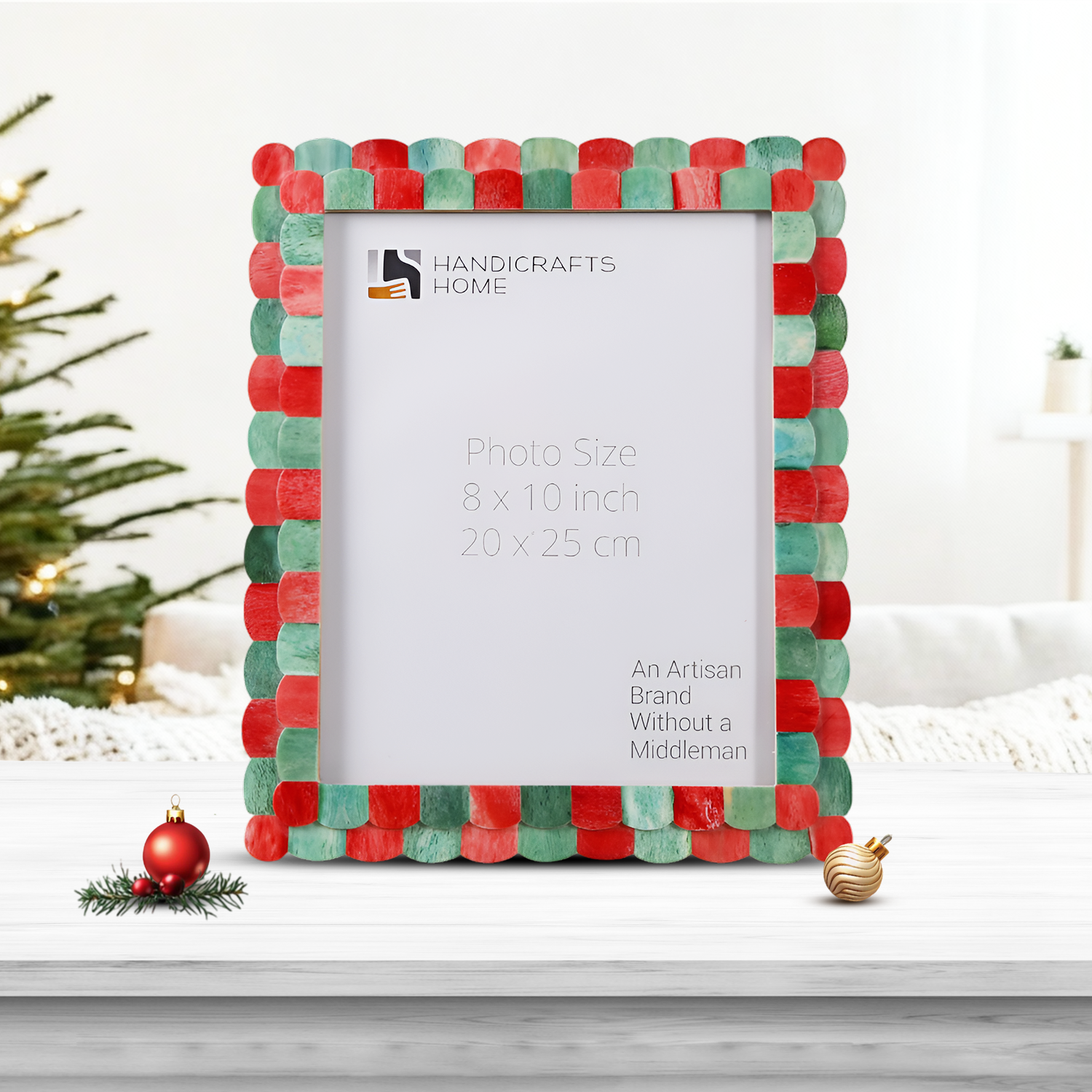 Picture Frames Scalloped Pattern Bone Inlay Collection in 4 sizes, Red