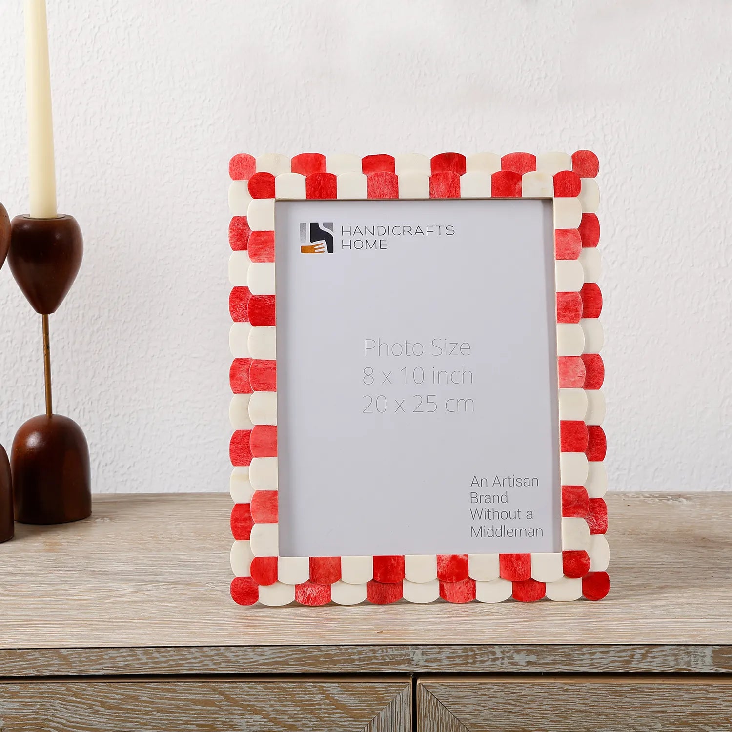 Picture Frames Scalloped Pattern Bone Inlay Collection in 4 sizes, Red