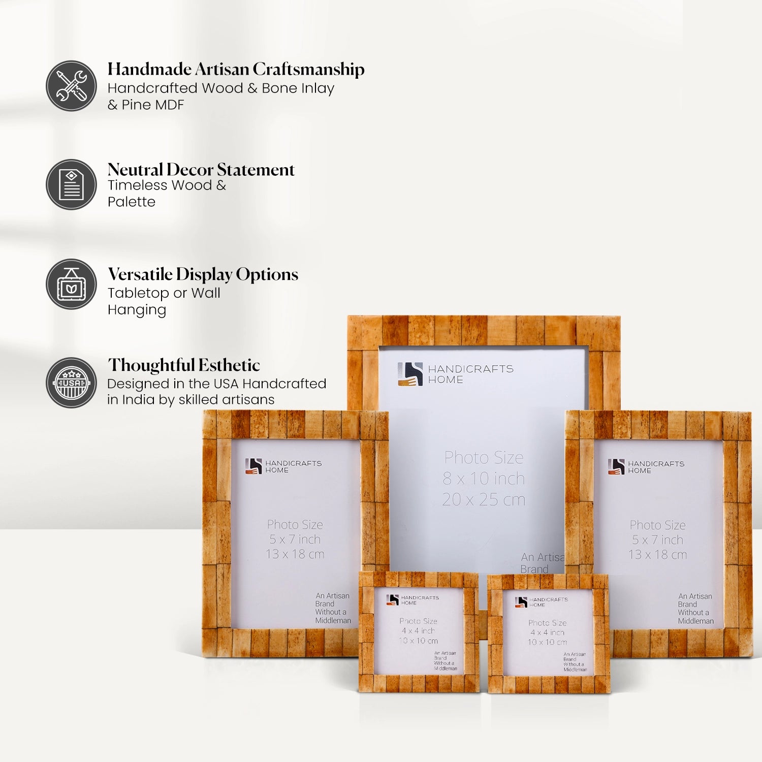 Antique Tile Bone Inlay Picture Frame Set (5-Pieces)