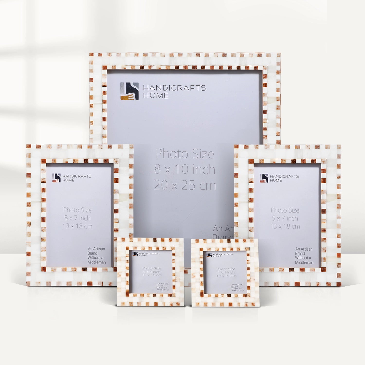 Brown White Bone Inlay Checkered Picture Frame Set (5-Pieces)