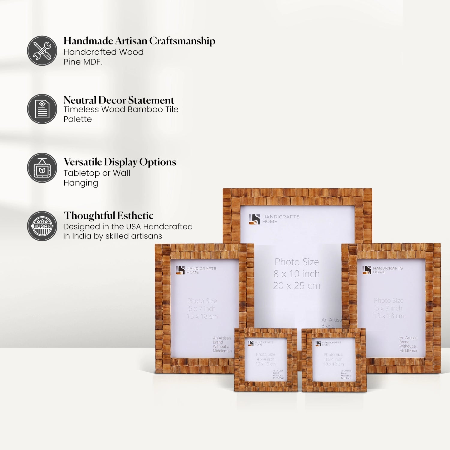 Natural Wood Inlay Picture Frame Set (5-Pieces)