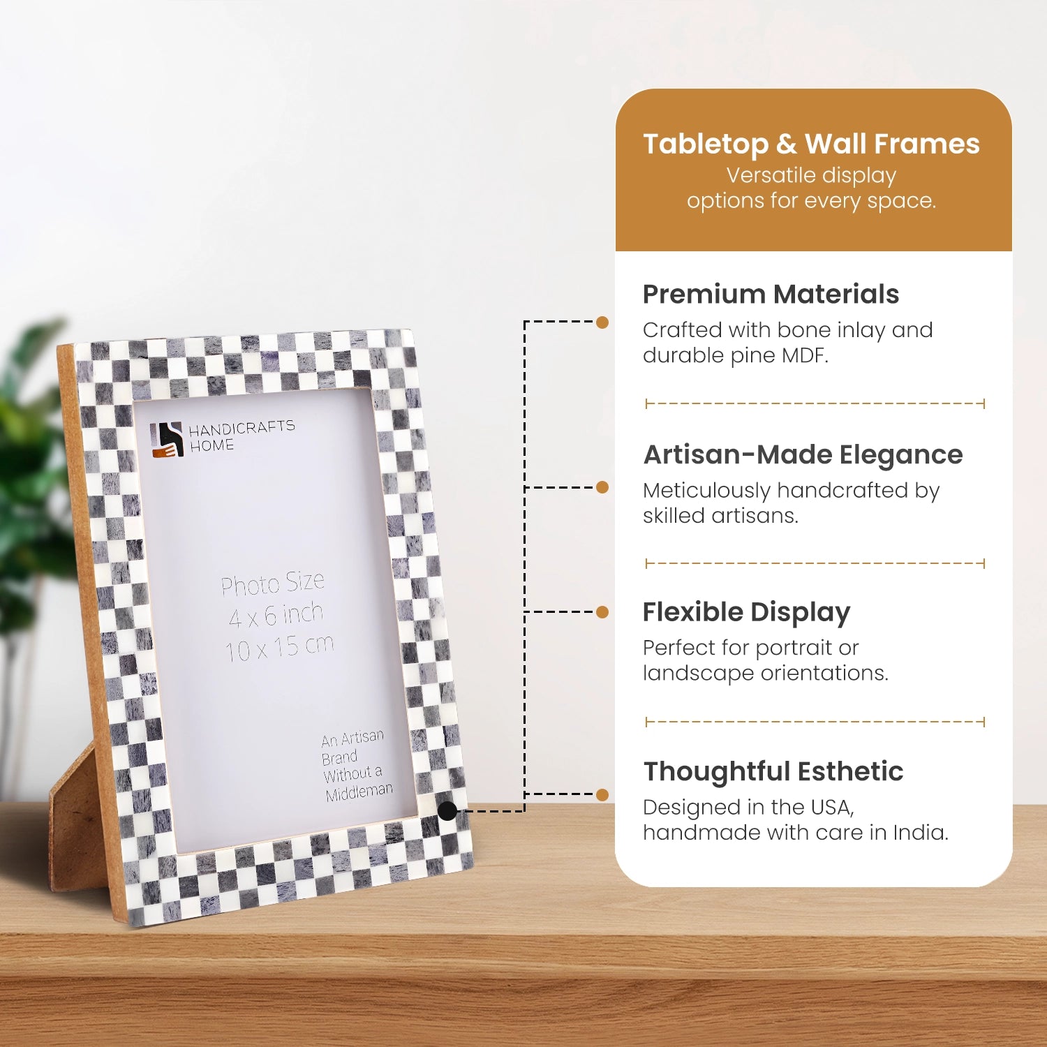 Picture Frames Checkered Pattern Bone Inlay Collection in 27 Sizes