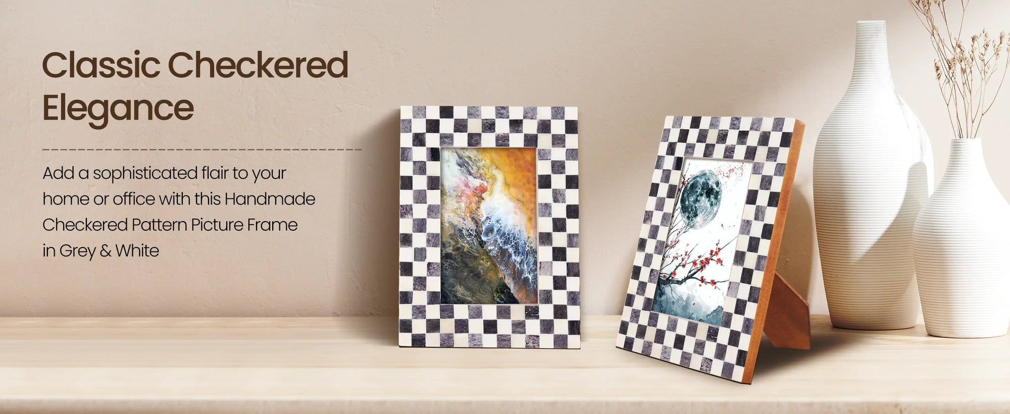 Picture Frames Checkered Pattern Bone Inlay Collection in 27 Sizes
