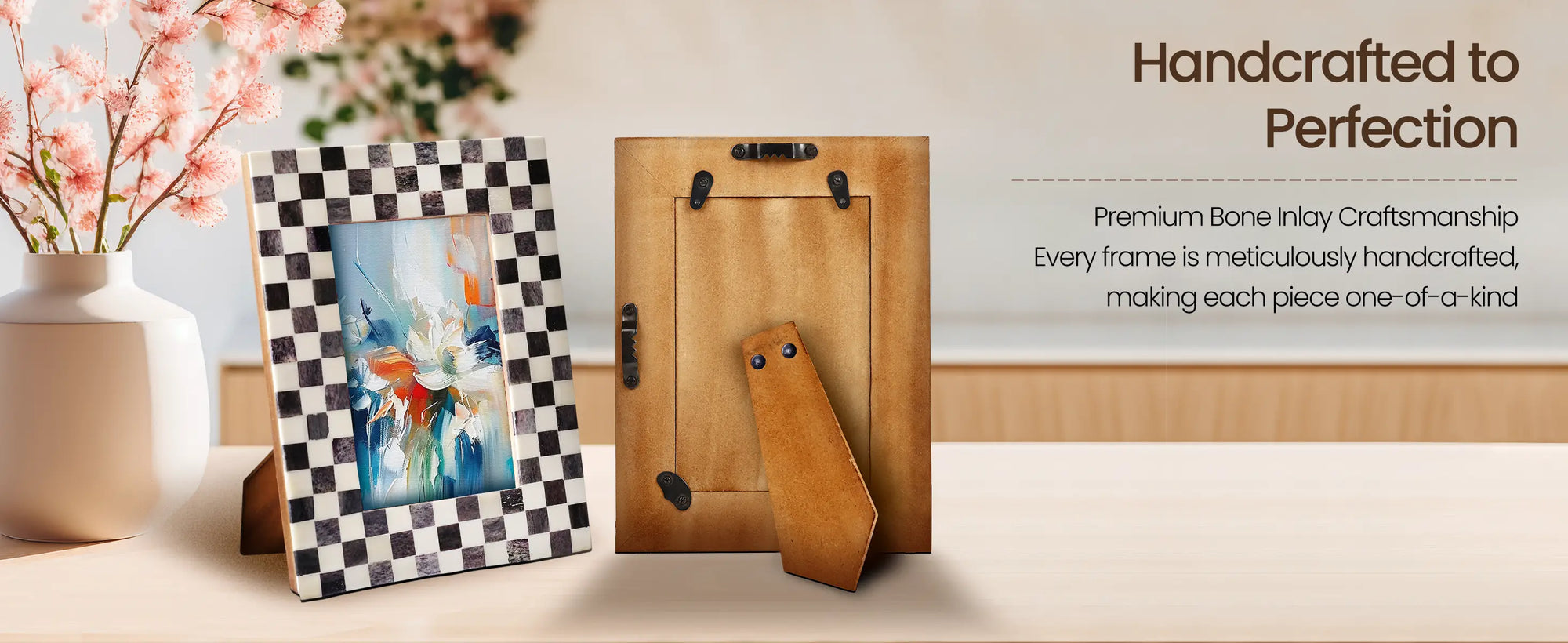 Picture Frames Checkered Pattern Bone Inlay Collection in 27 Sizes