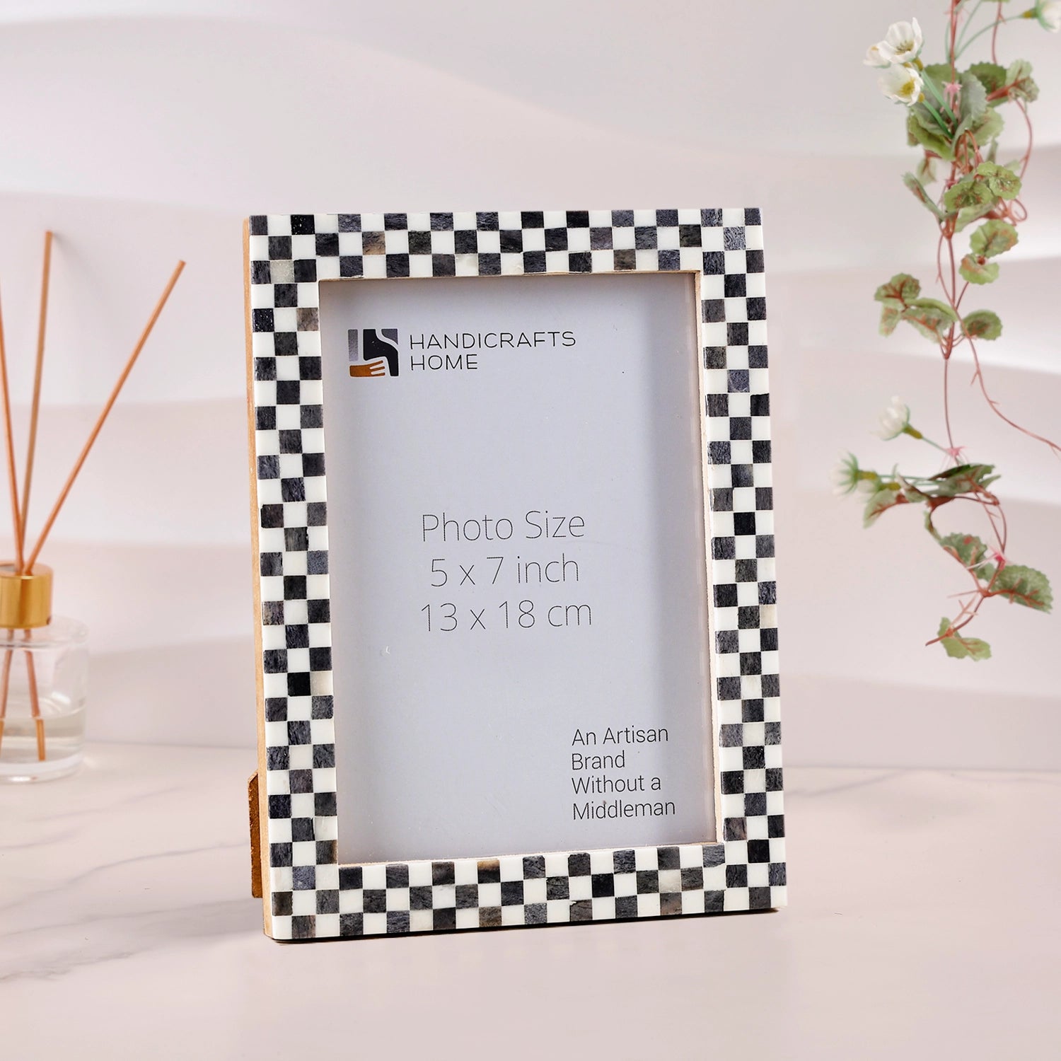 Picture Frames Checkered Pattern Bone Inlay Collection, 3 Sizes