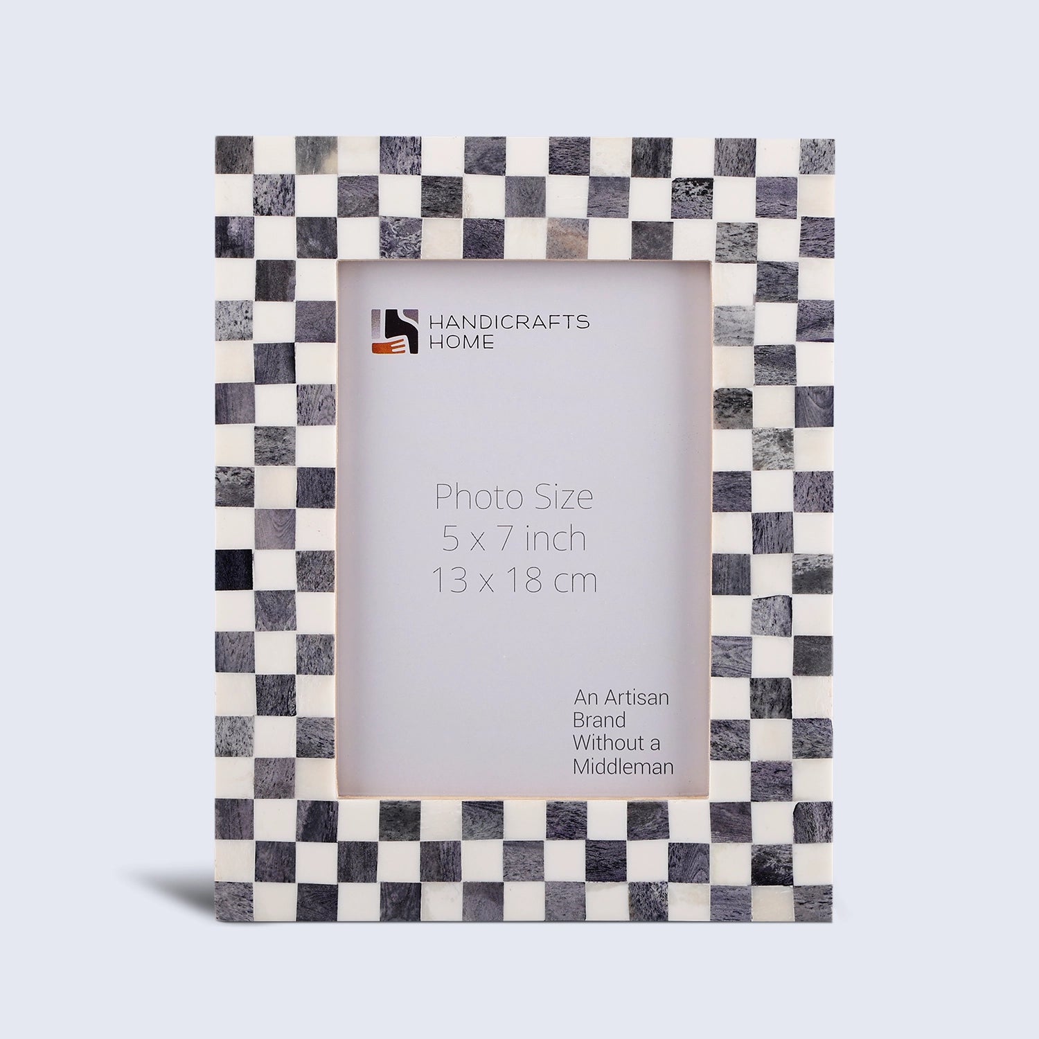 Picture Frame Checkered Pattern Bone Inlay, Grey - White, 4" x 6" & 5" x 7"