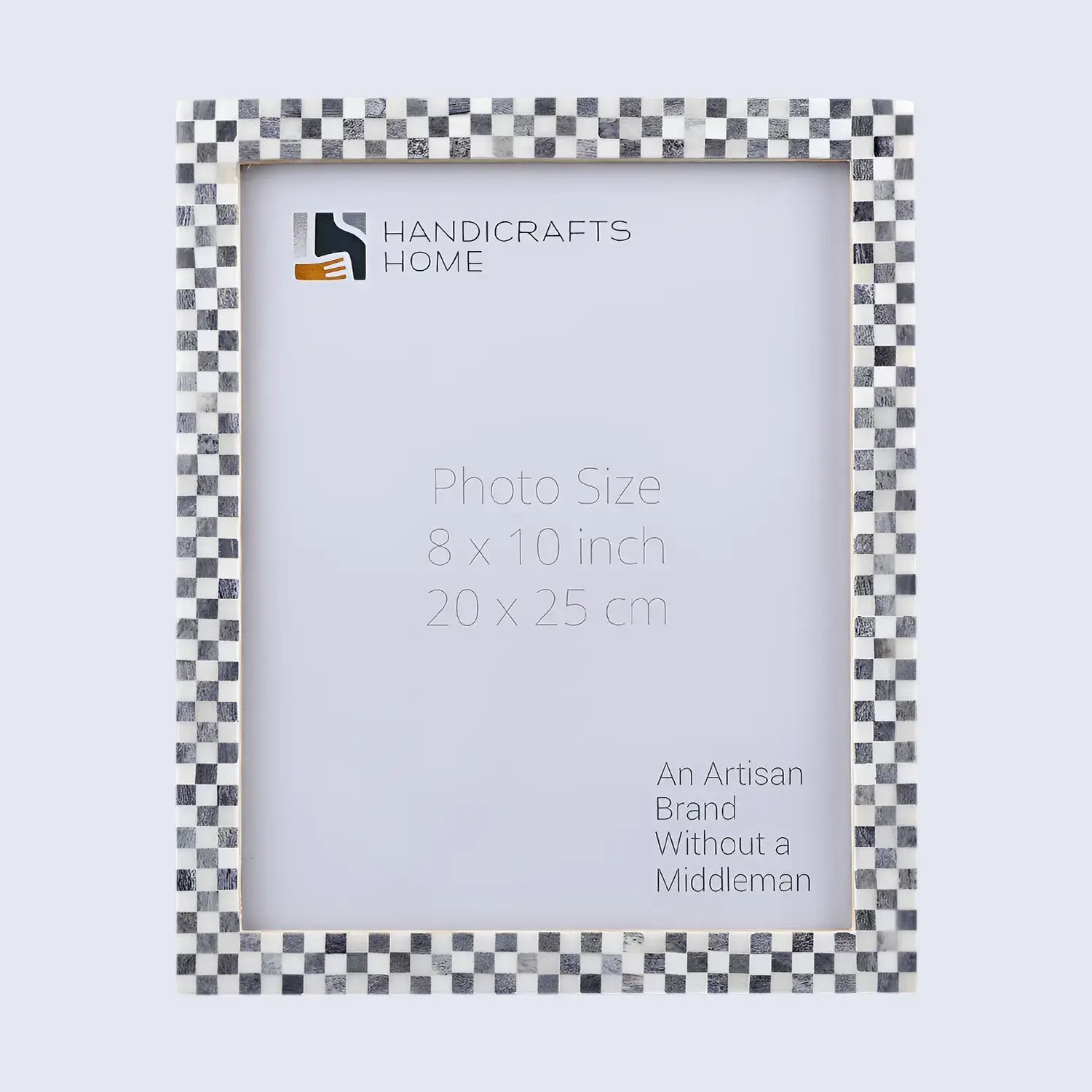 Make to Order Picture Frame Checkered Pattern Bone Inlay, Grey - White, 8" x 10"