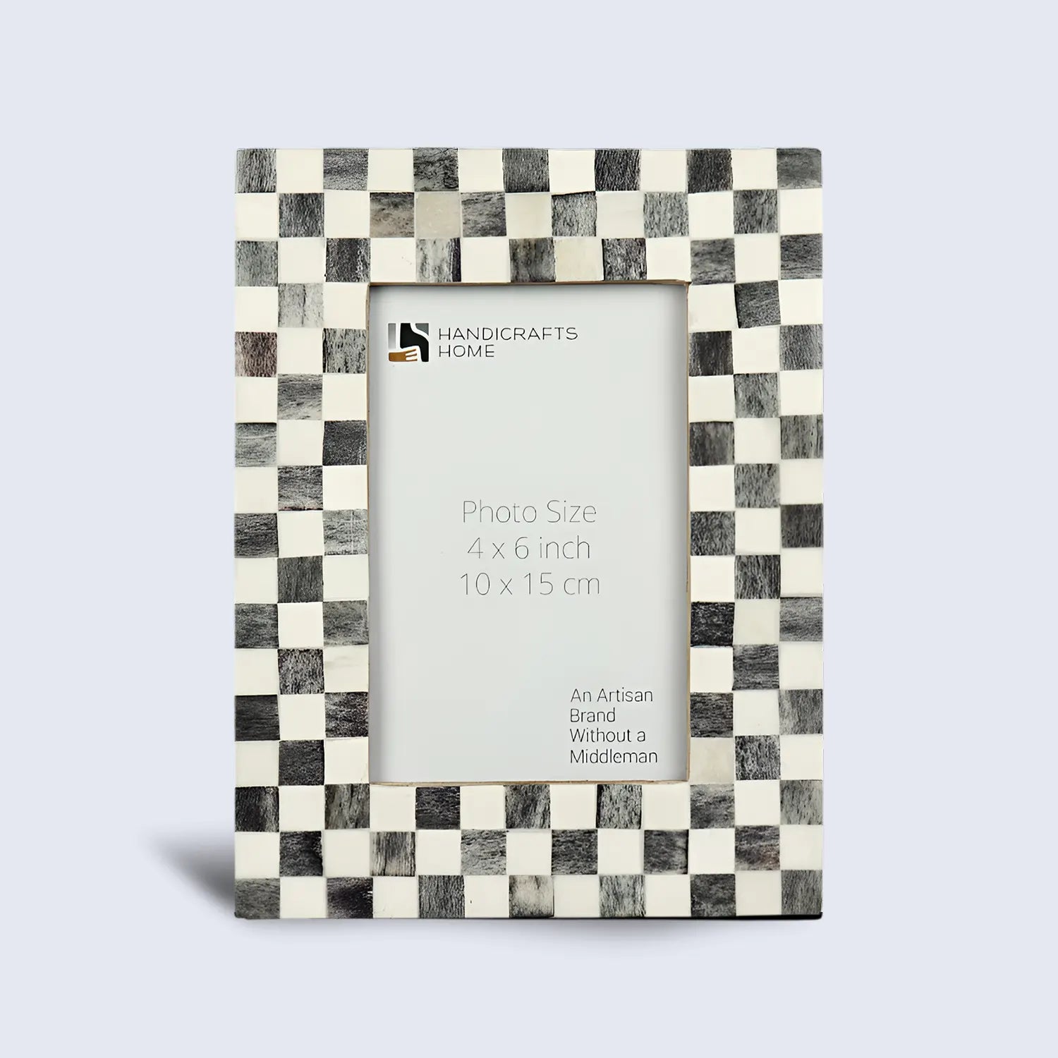 Picture Frame Checked Pattern inspired Bone Inlay, Grey & White - 4x6 & 5x7