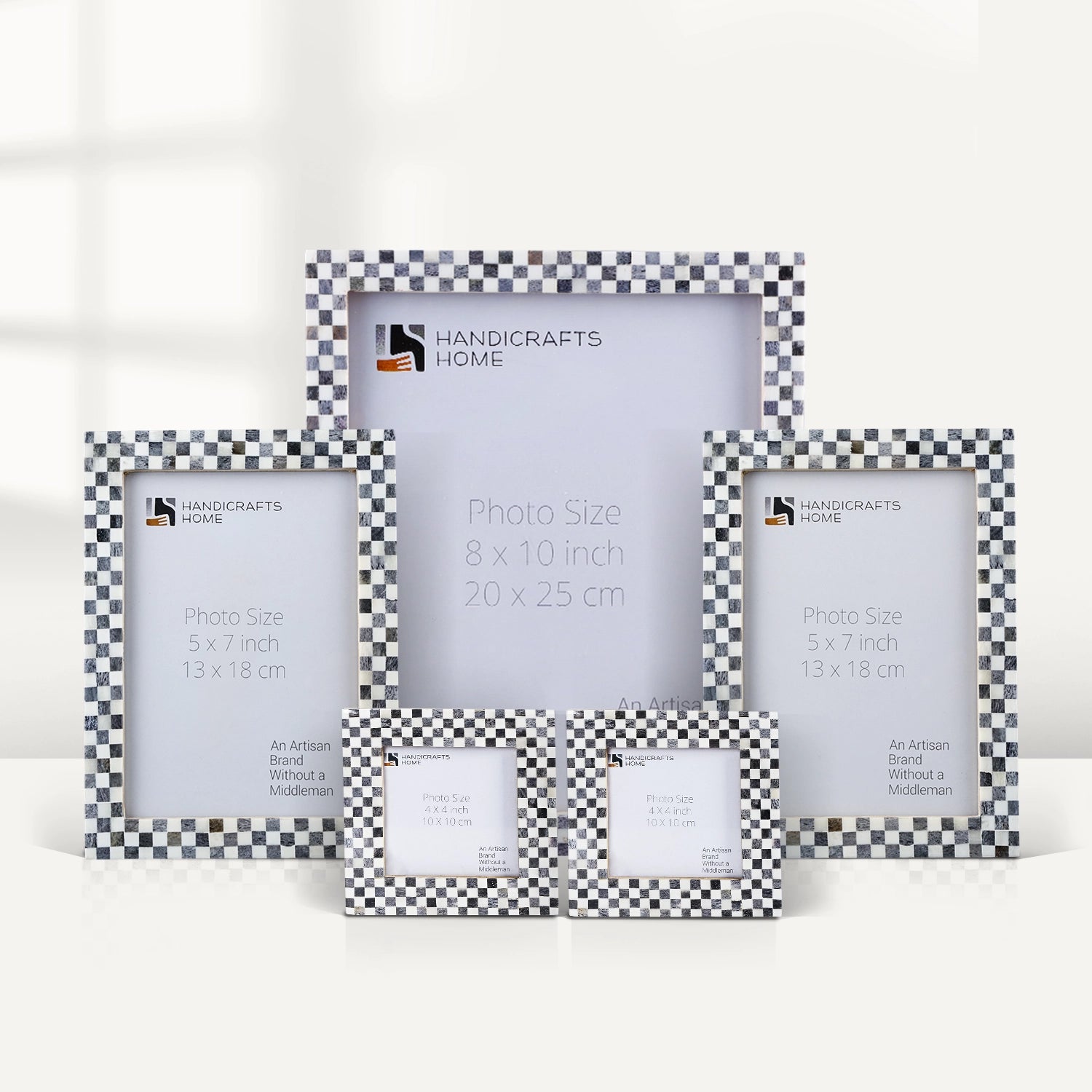 Checkered Grey White Bone Inlay Picture Frame Set (5-Pieces)