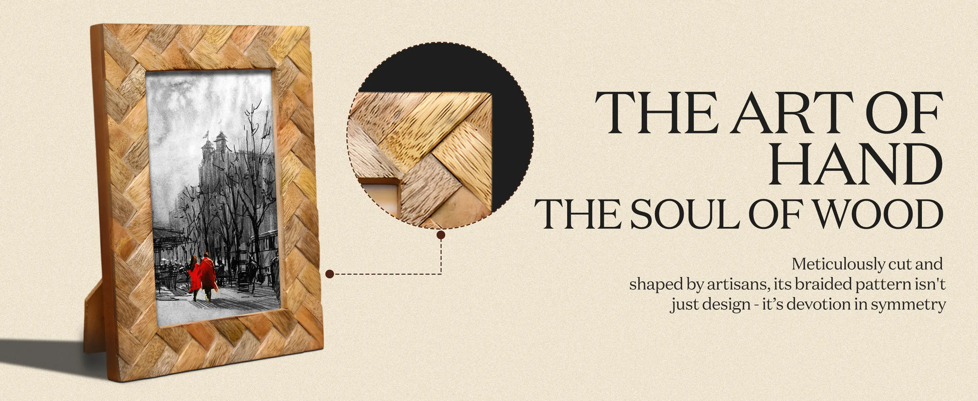 Wood Inlay Cinnamon Plaits Pattern Picture Photo Frame - 4x6