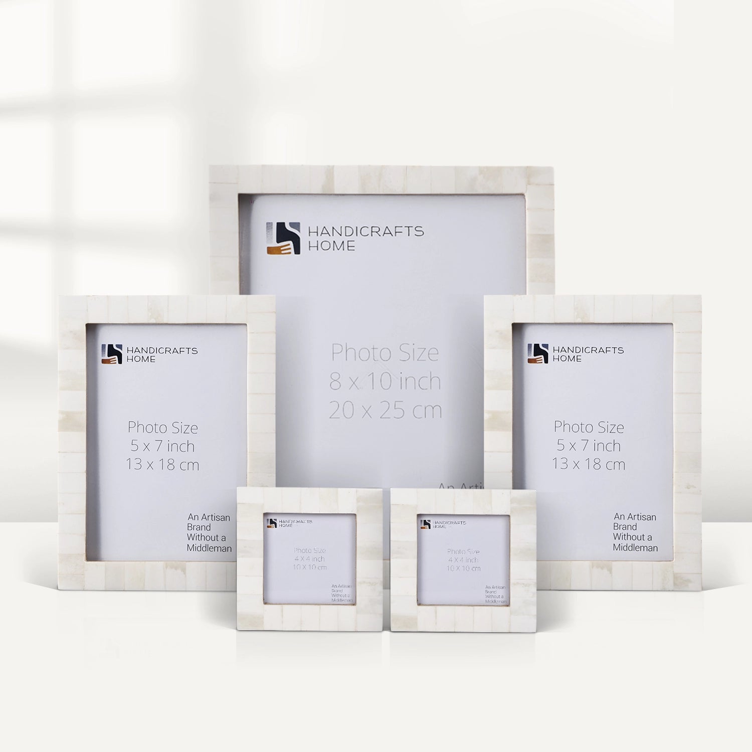 Classic Bone Inlay Picture Frame Set, White (5-Pieces)