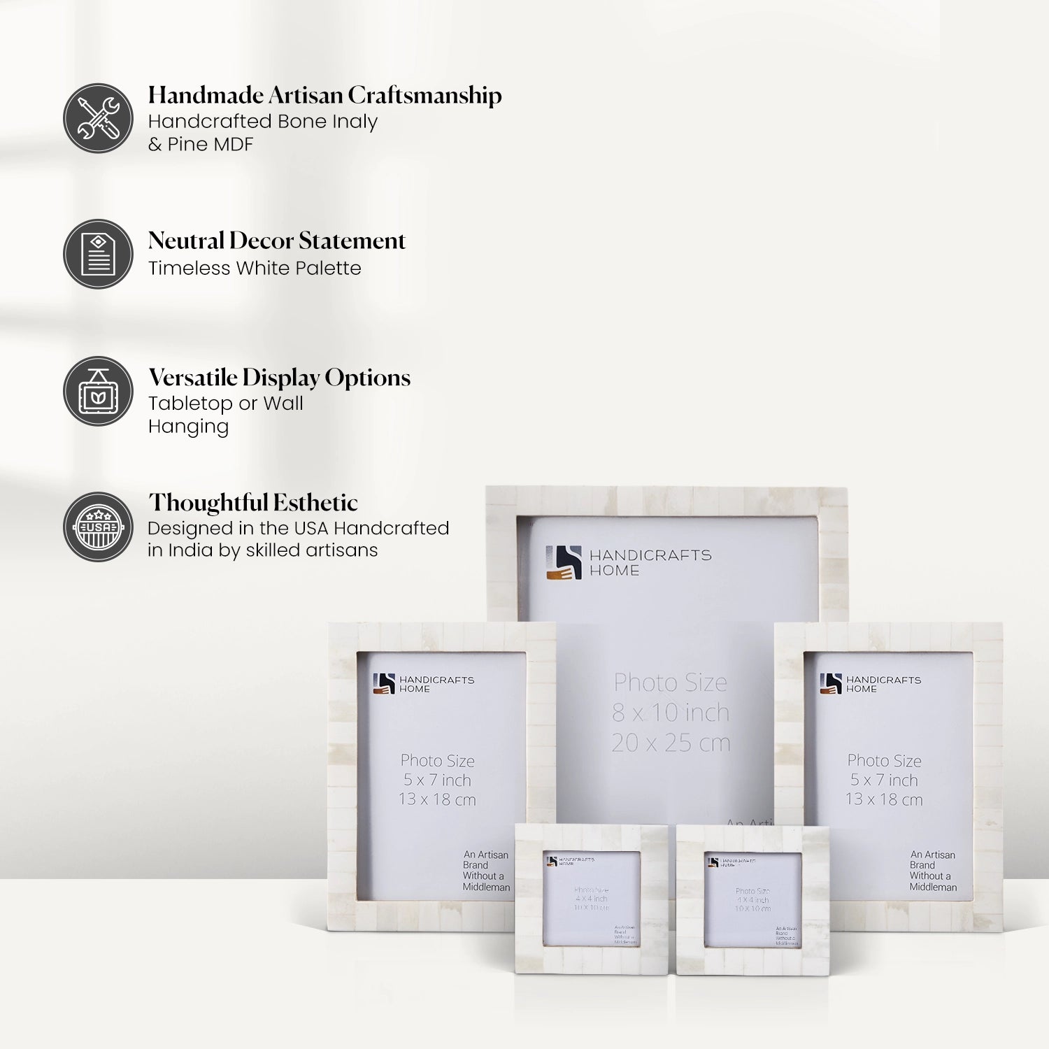 Classic Bone Inlay Picture Frame Set, White (5-Pieces)