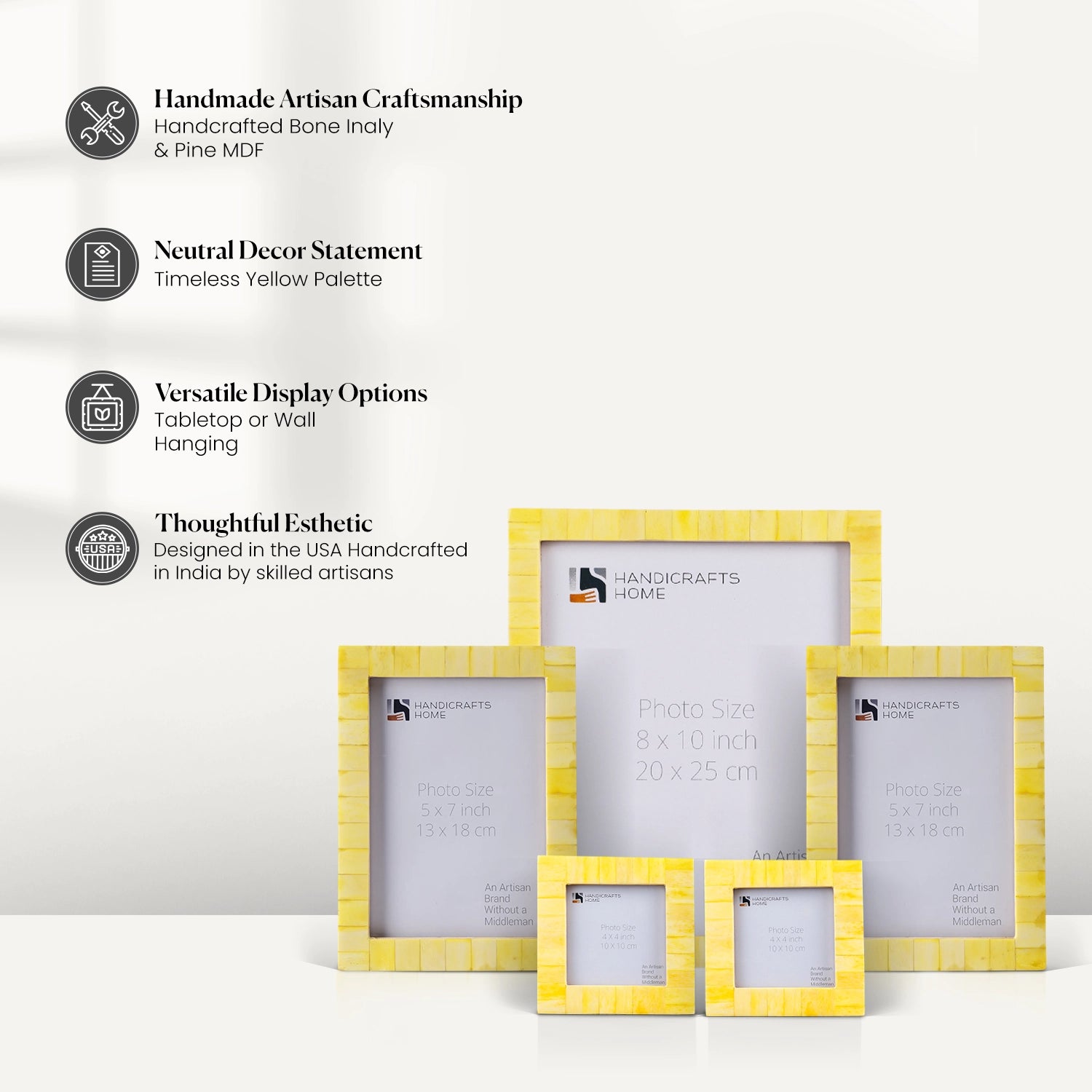 Classic Bone Inlay Picture Frame Set, Yellow (5-Pieces)