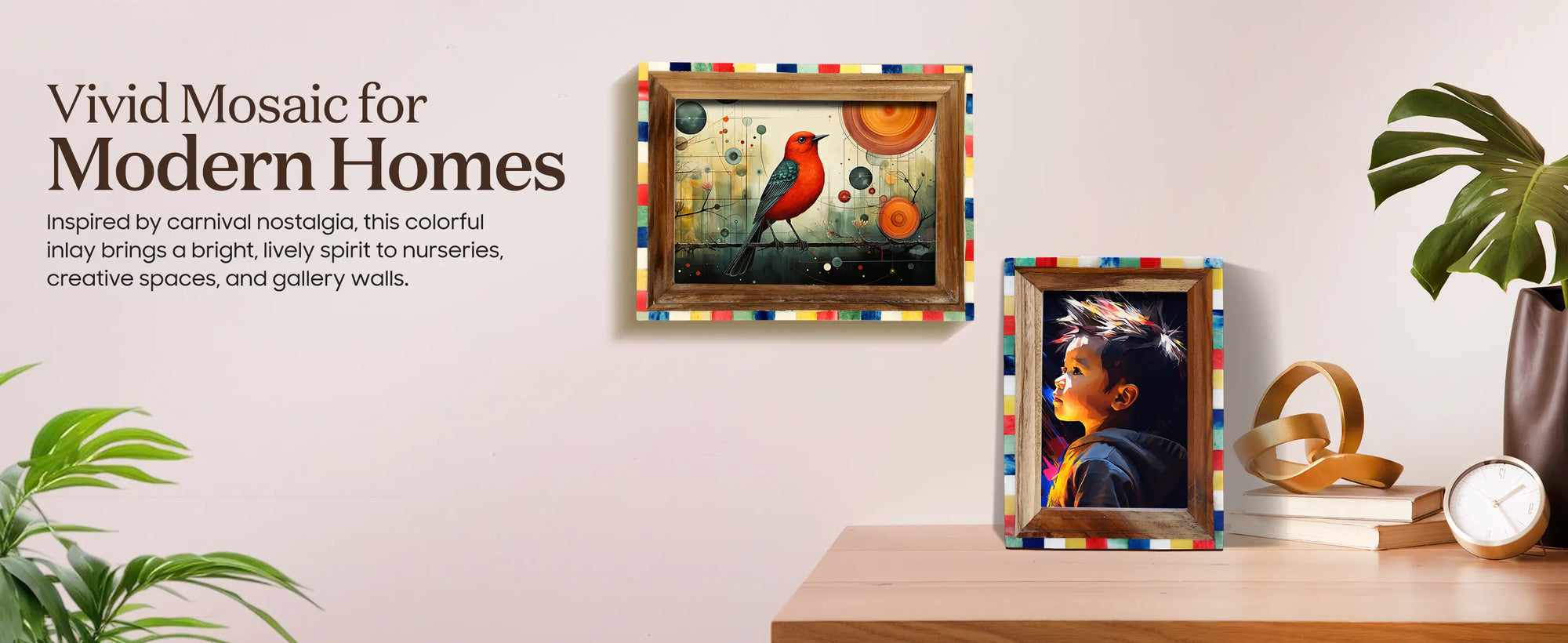 Picture Frame Fairground Circus Collection wood , bone inlay  Multi-Color – 4x6 & 5x7