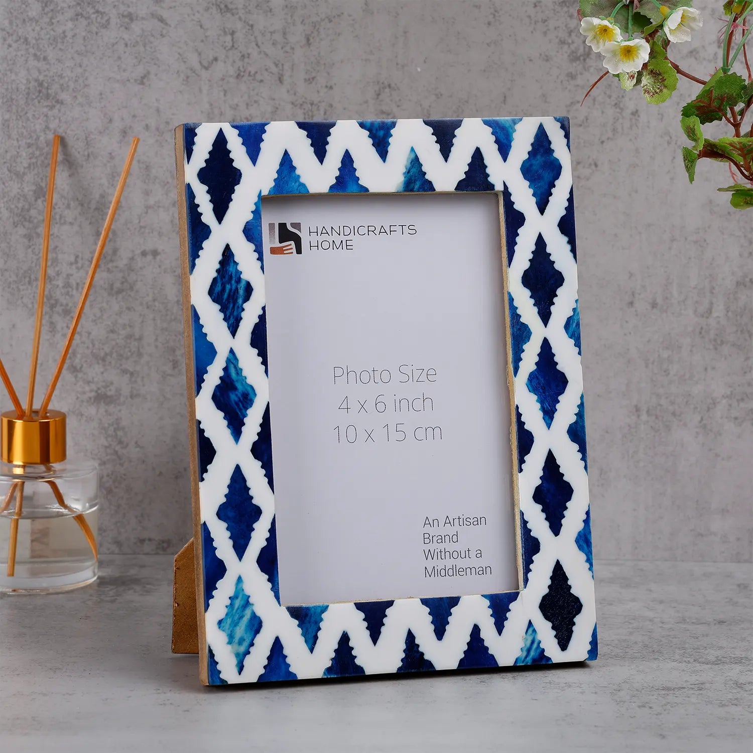 Picture Frames Indigo Mosaic Diamond Pattern Bone & Resin Inlay Collection, 4X6