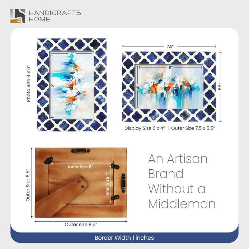 Size Chart for Picture Frames Indigo Bone & Resin Inlay Collection, 4x6