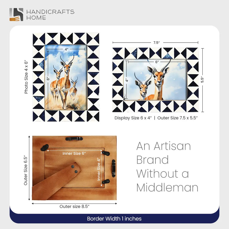 Size Chart for Picture Frames Indigo Bone Inlay Collection in Blue, 4x6
