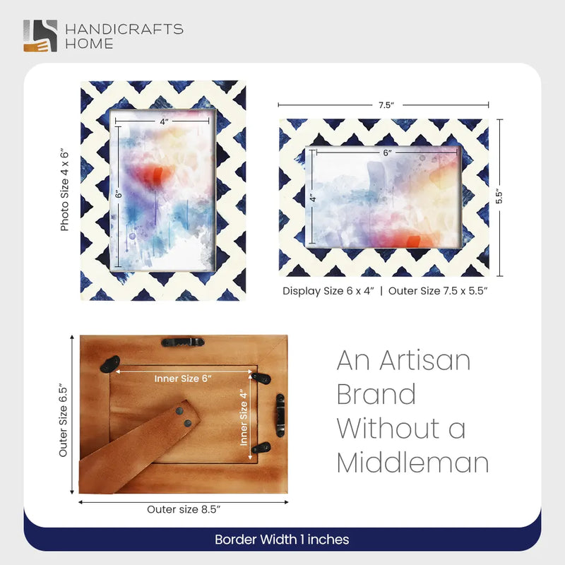 Size Chart for Picture Frames Indigo Bone & Resin Inlay Collection in White & Blue, 4x6